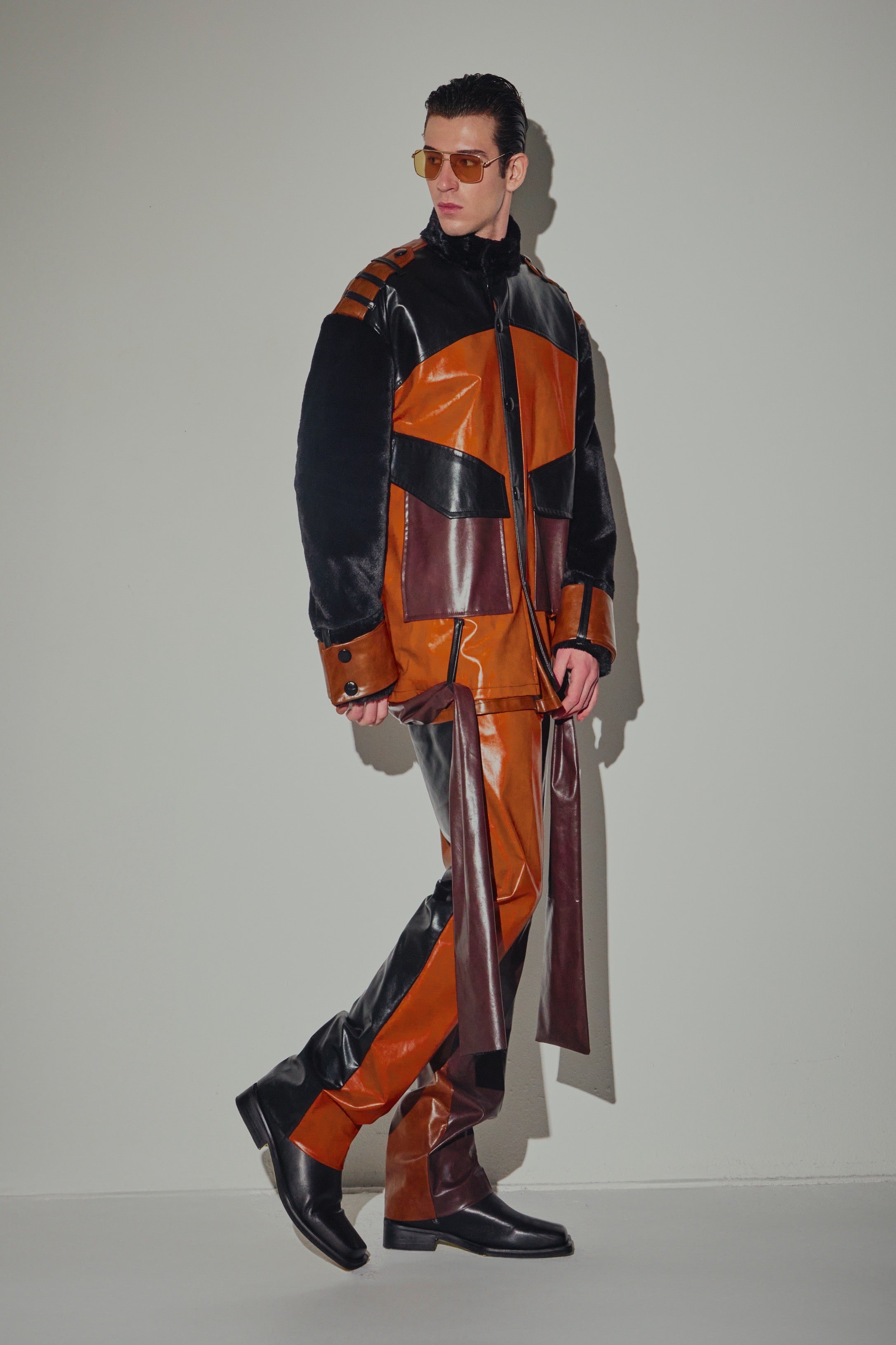 Chiodo Mix Ecopelle con Cintura