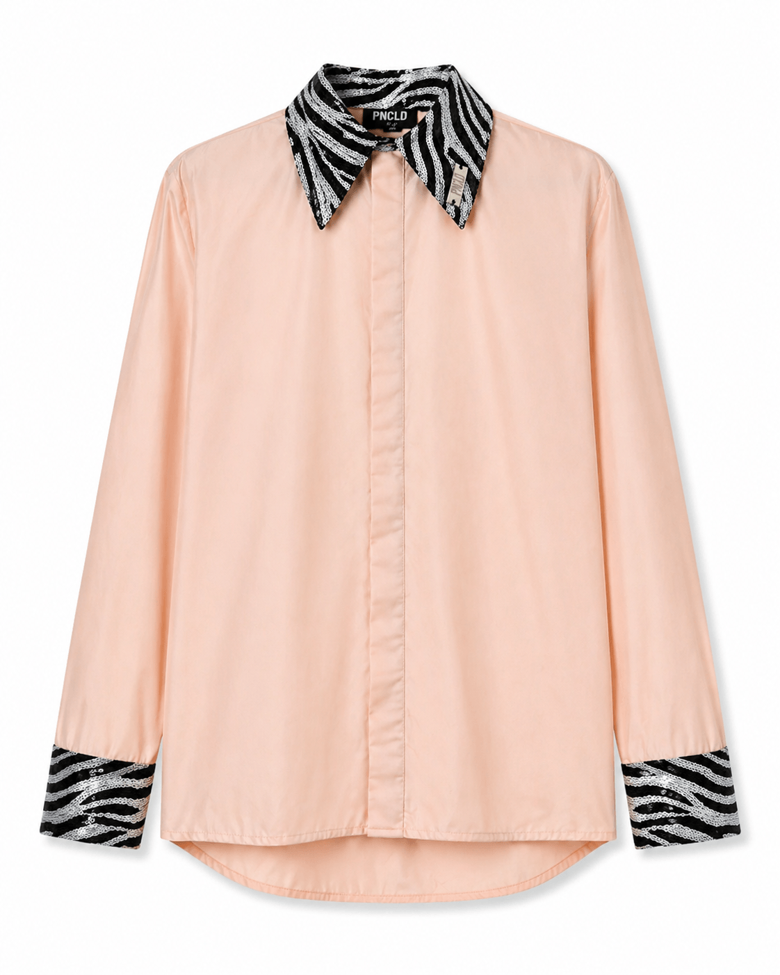 Camicia Regolare Nylon Rosa e Paillettes Zebra