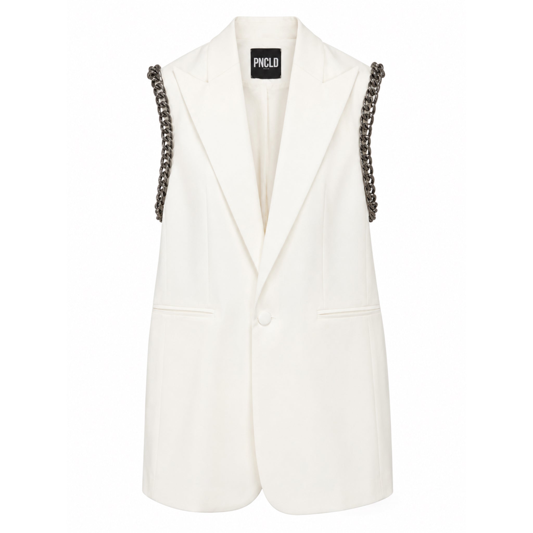 White Sleeveless Chain Jacket