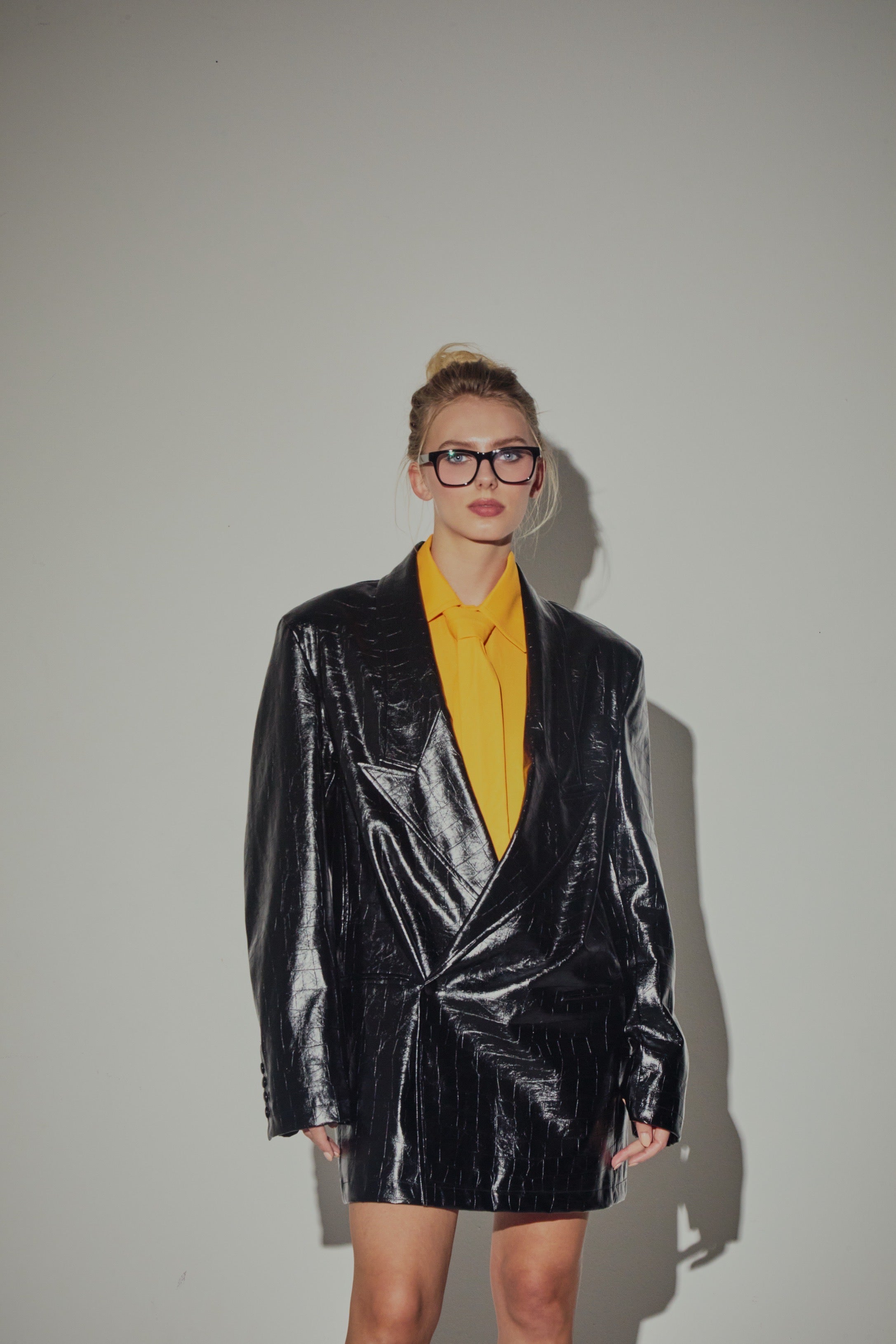 Giacca Revers Kragen Krokodil Schwarz