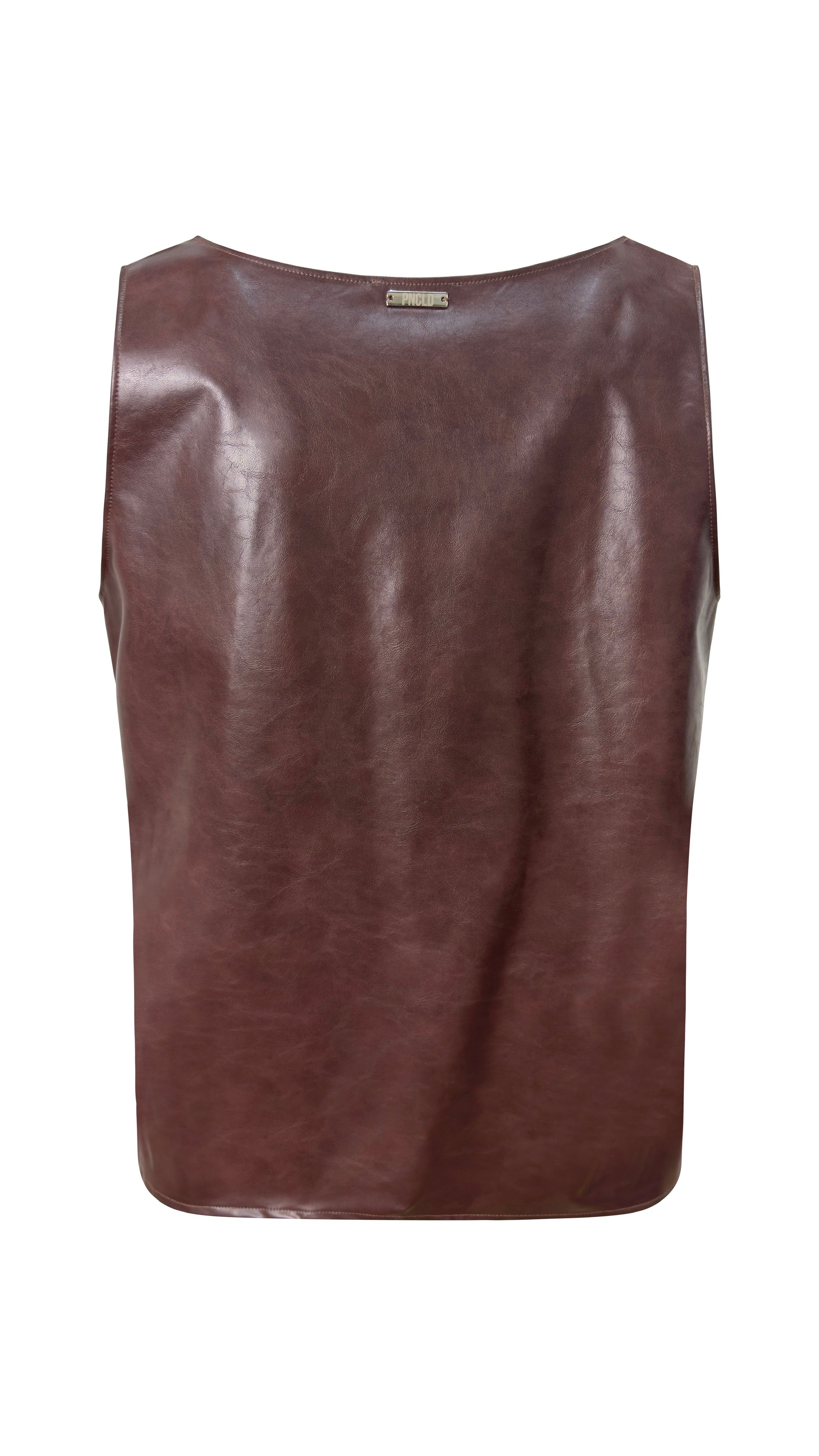 Canotta Ecopelle Marrone con Zip fronte