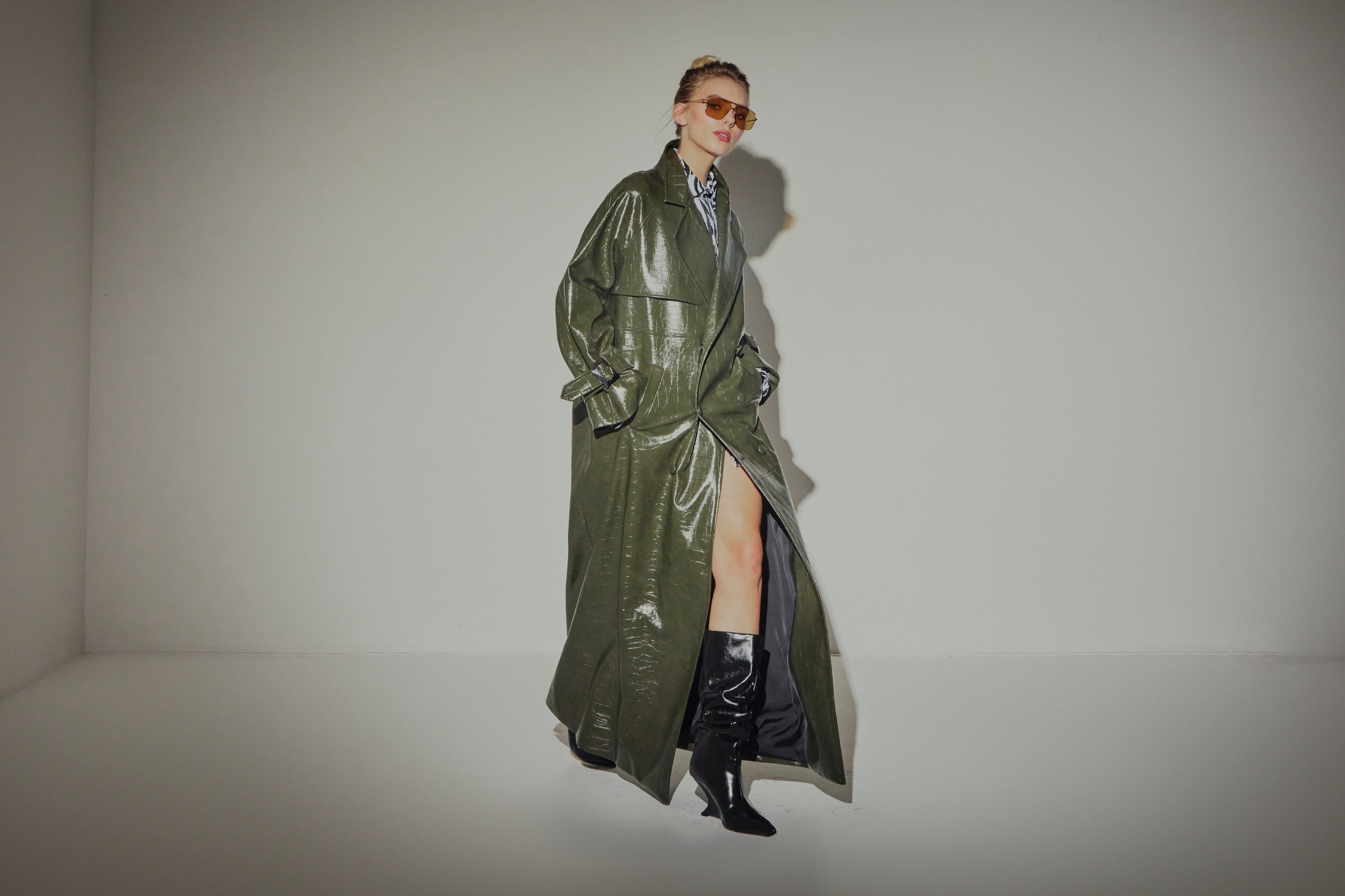 Trench Lungo in Eco Coccodrillo Verde