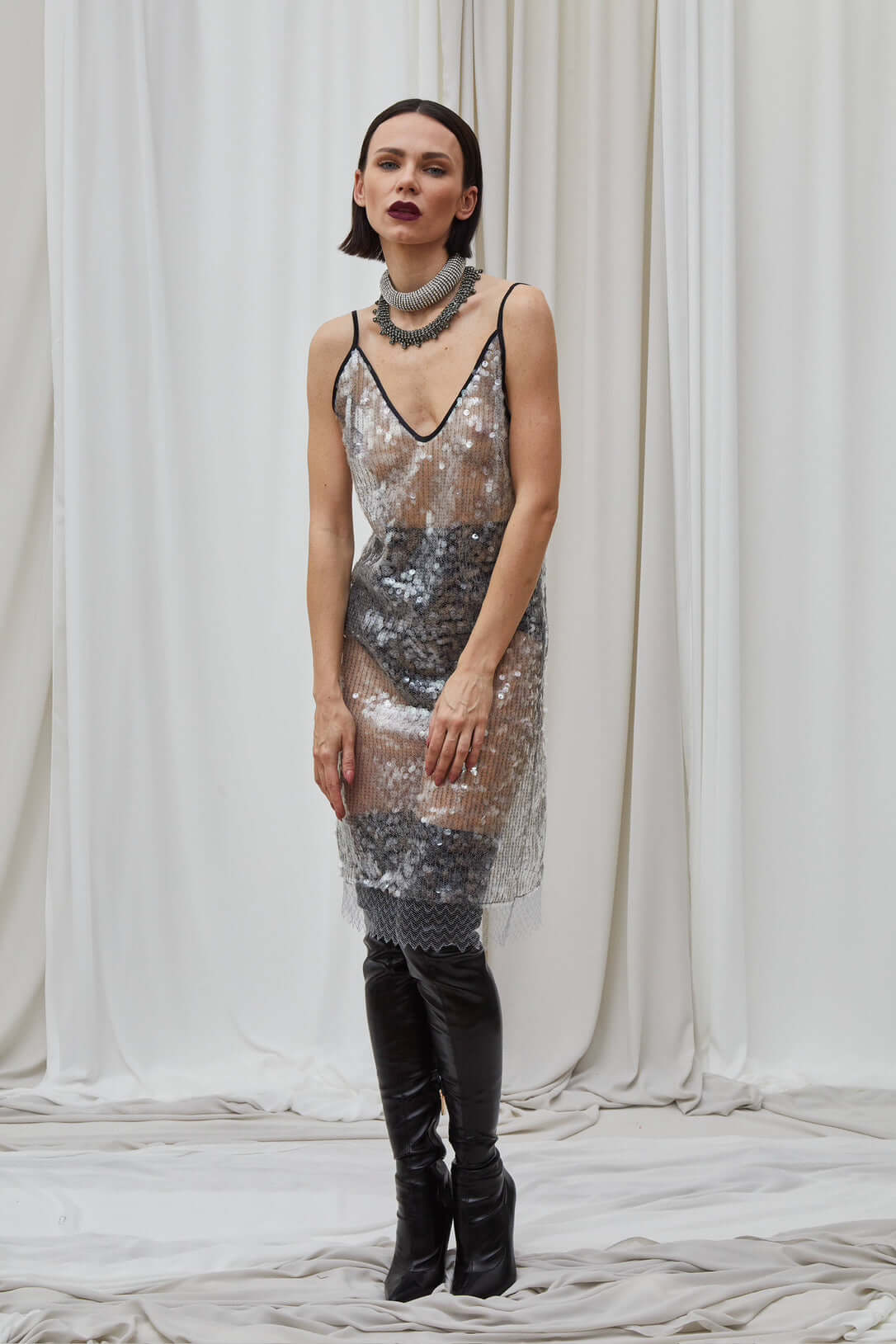 Short Slip Dress Sequins Silver – PNCLD Short Slip Dress Sequins Silver – PNCLD