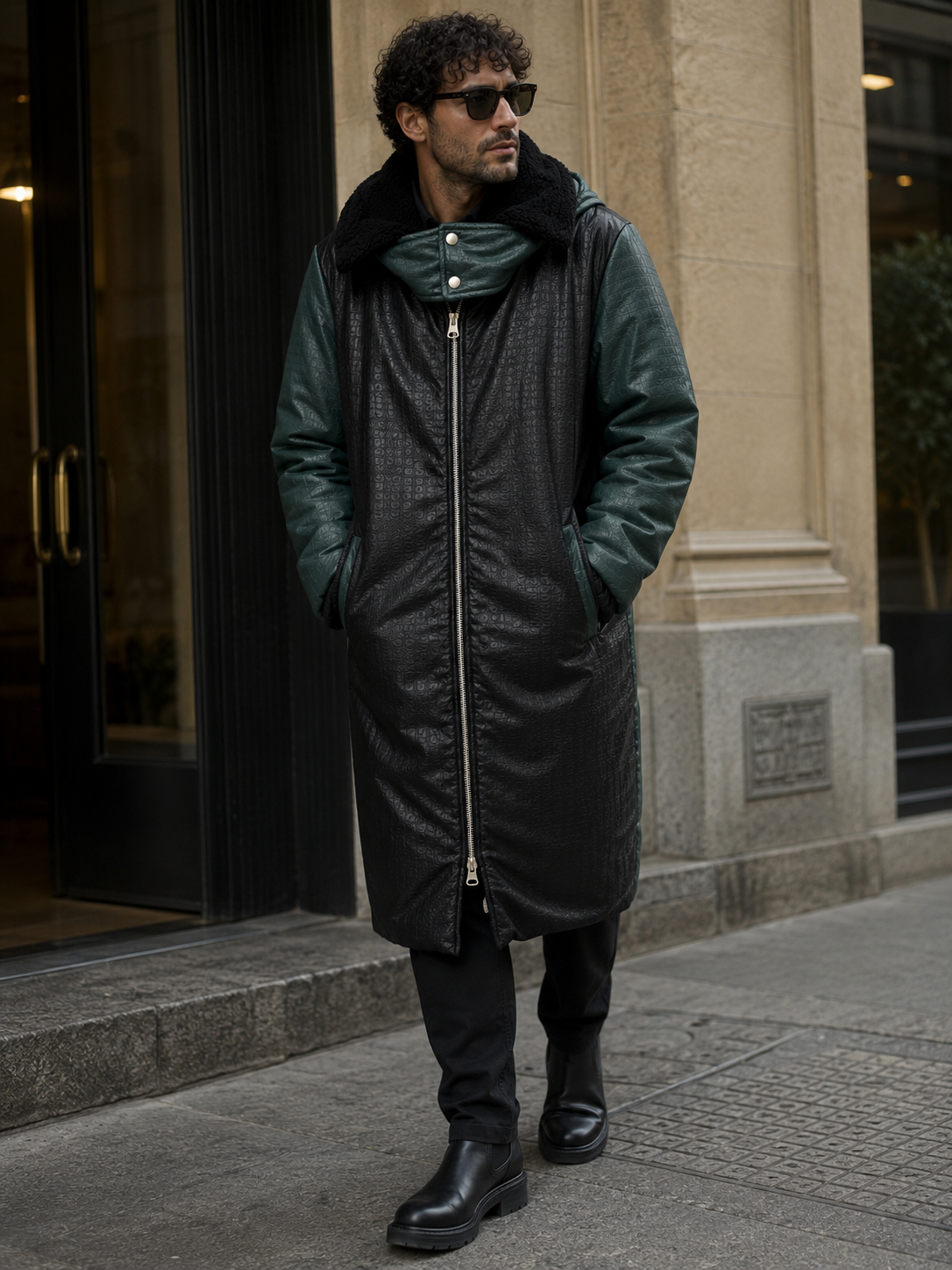 Manteau EASTWOOD - Simili Cuir Noir Vert