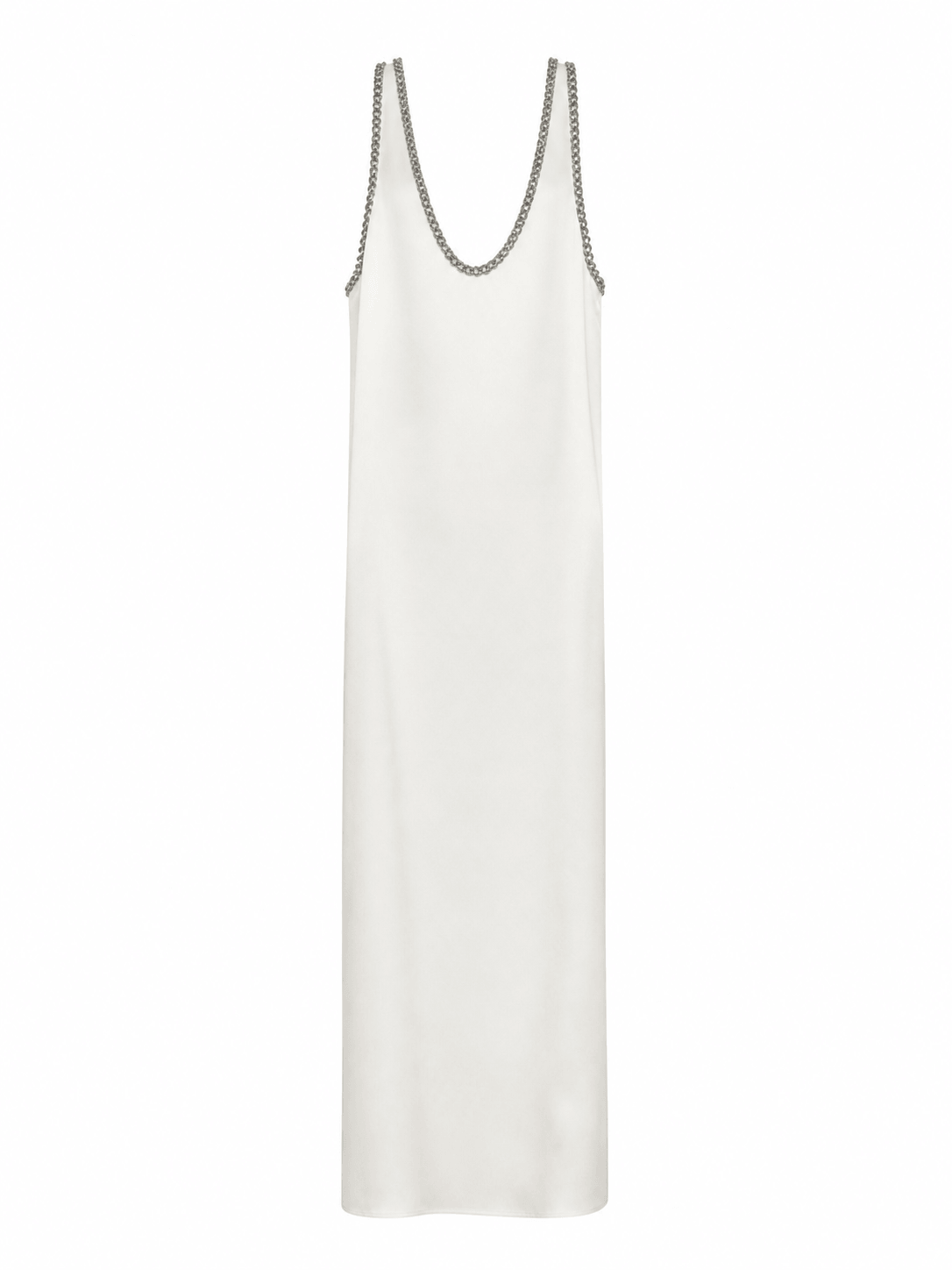 Robe longue en satin blanc avec chaîne
