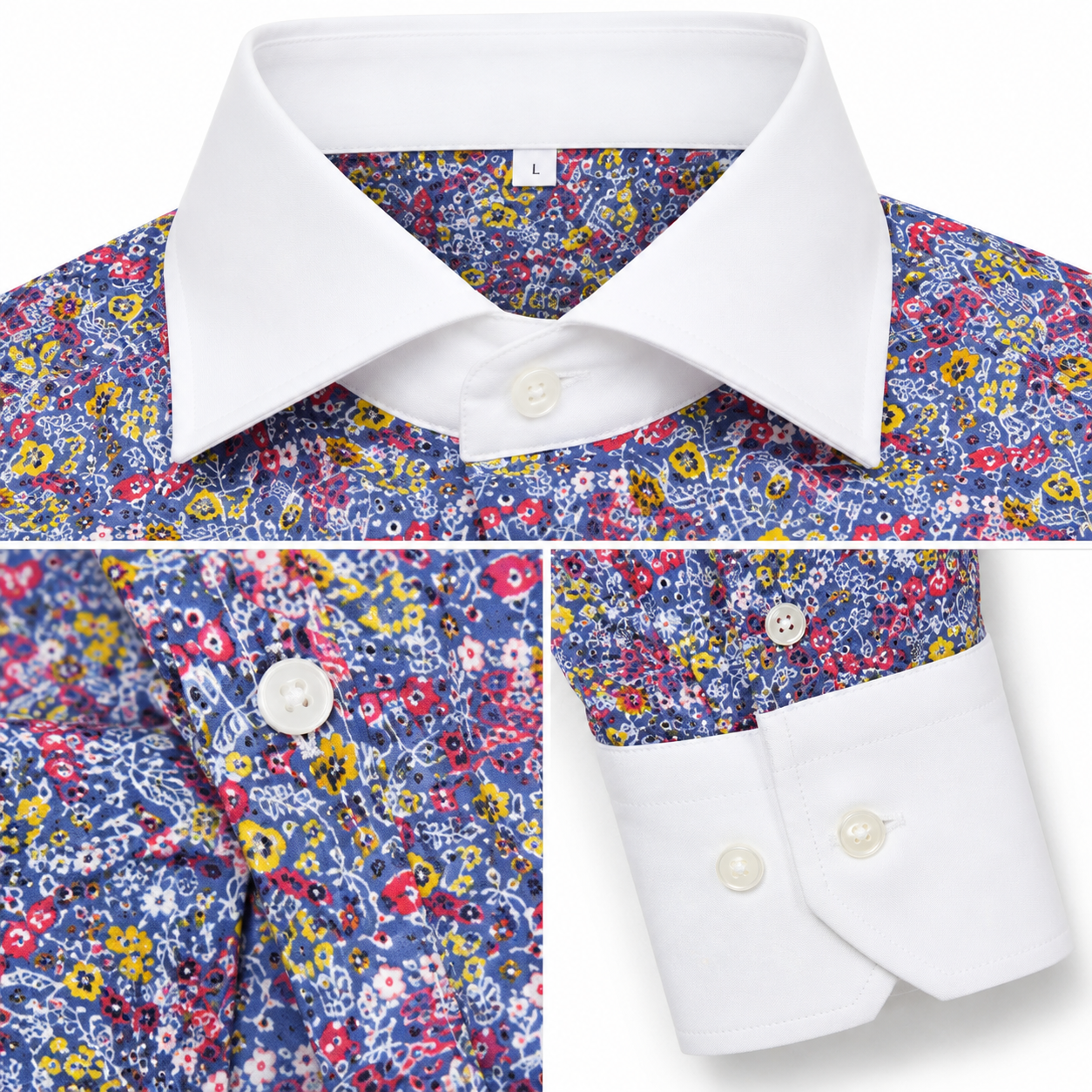 Camicia WHITESNAKE - Yellow/Pink Flowers White Neck