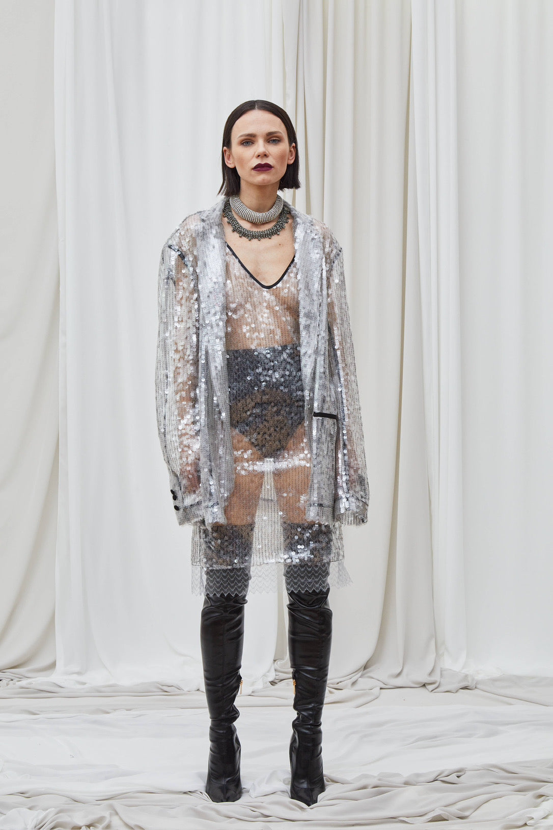 Veste argentée à sequins