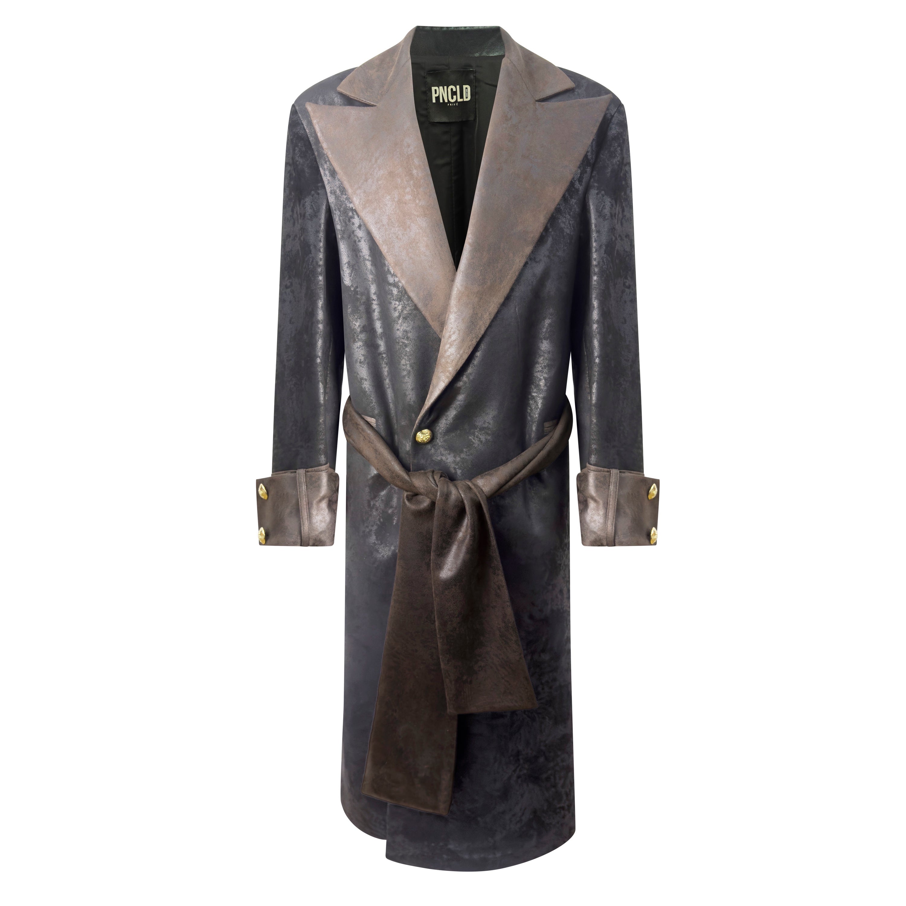 Cappotto Camoscio Lungo Nero e Marrone con Cintura