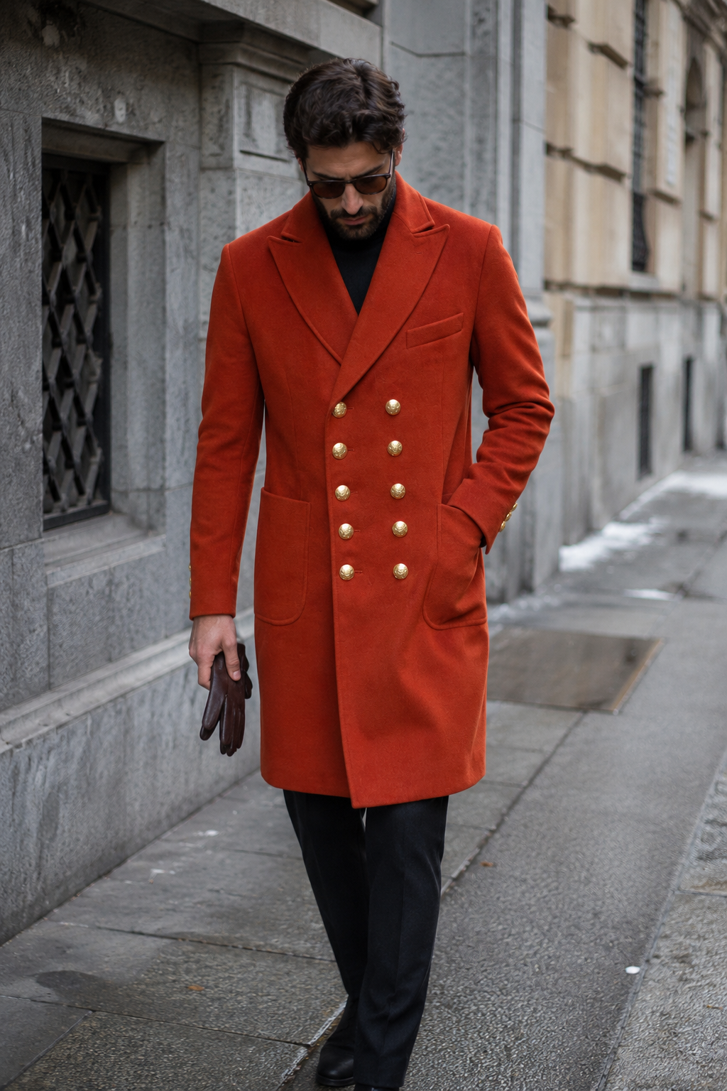 Cappotto Deep Orange Gold Buttons
