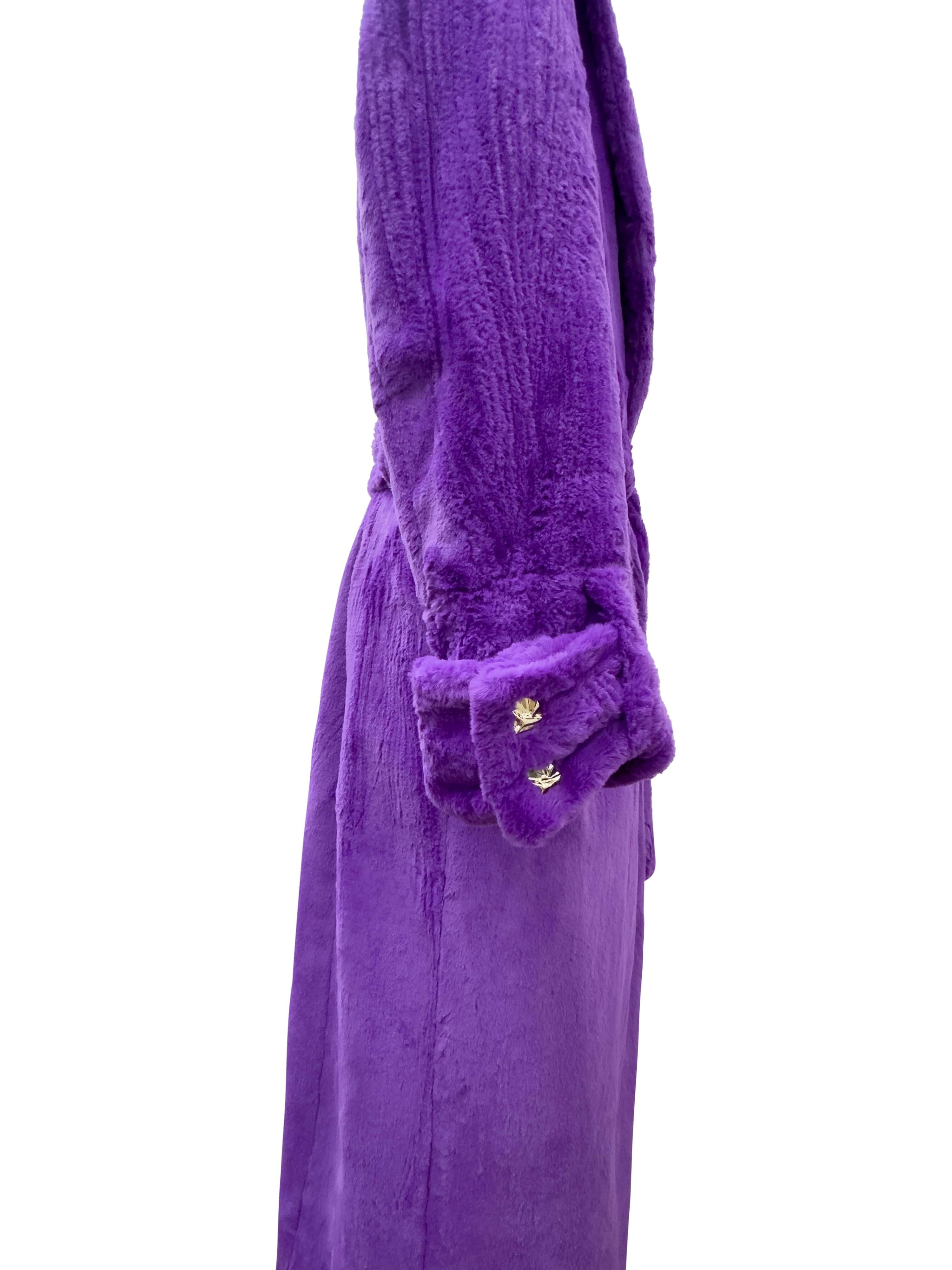 Cappotto Pelliccia Viola con Cintura