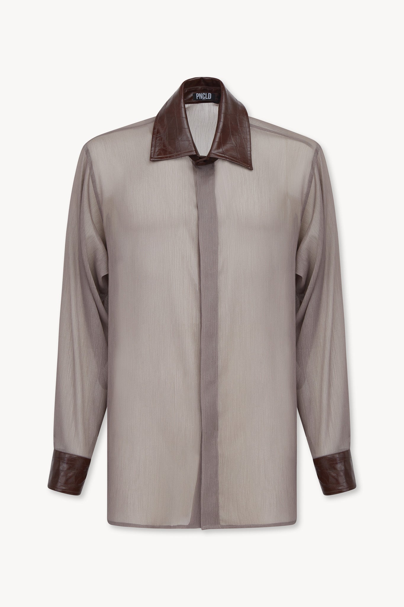 Camicia Regolare Pelle Coccodrillo e Chiffon Grigio