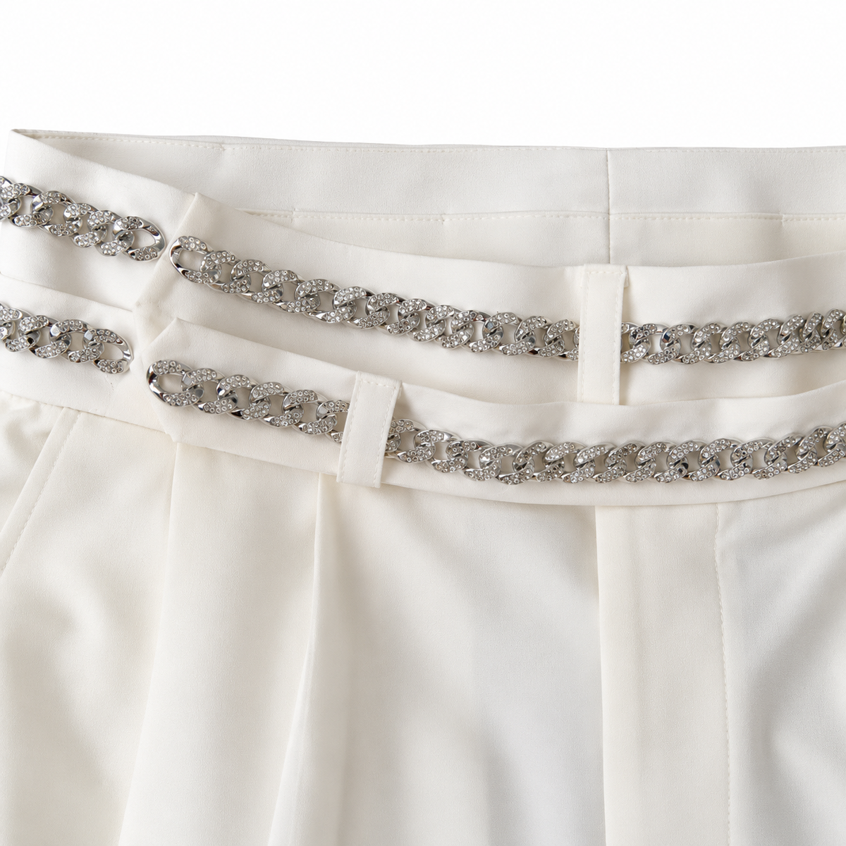 Pantalone Doppio Bustino Bianco con Catena