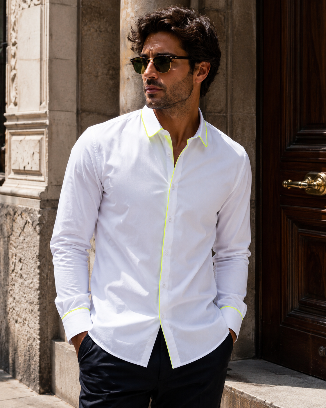 Camicia BEATLES - Weiß/Gelb Fluo