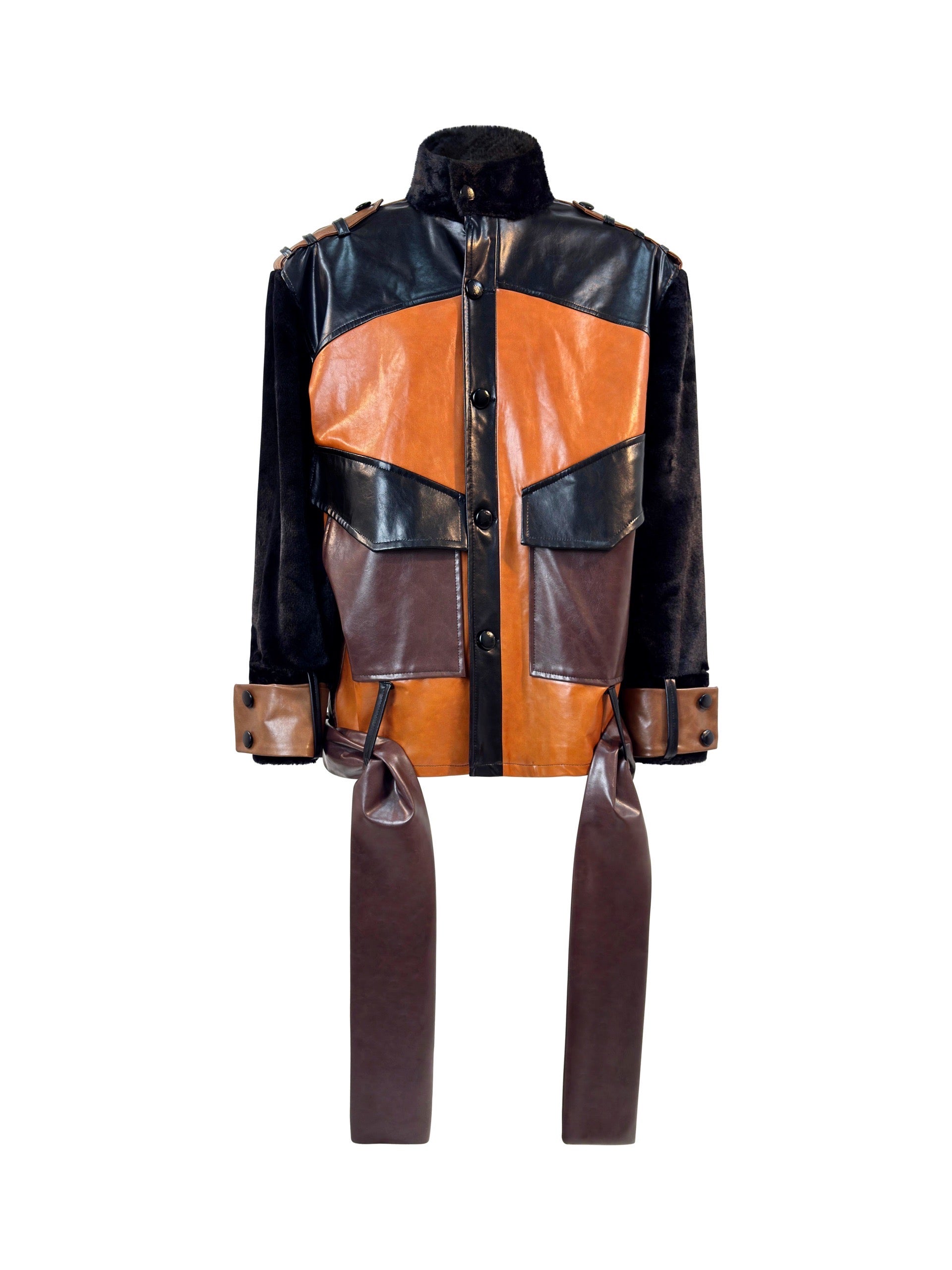 Chiodo Mix Ecopelle con Cintura