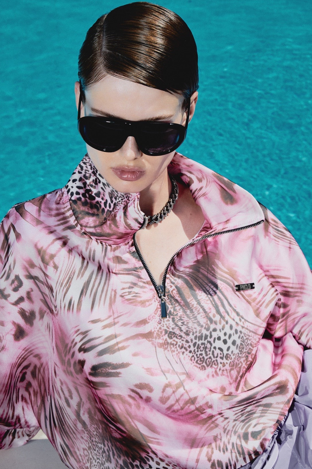 Sweat animalier fuchsia zippé