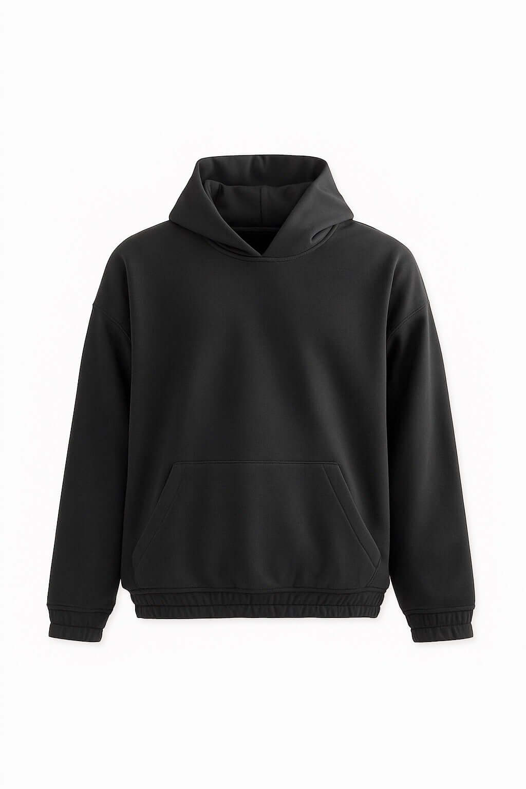 Felpa Scuba nera con cappuccio, manica lunga e tascone centrale in tessuto tecnico