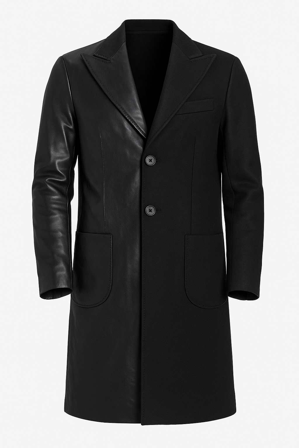 Cappotto Monopetto Bicolore Nero e Ecopelle fronte