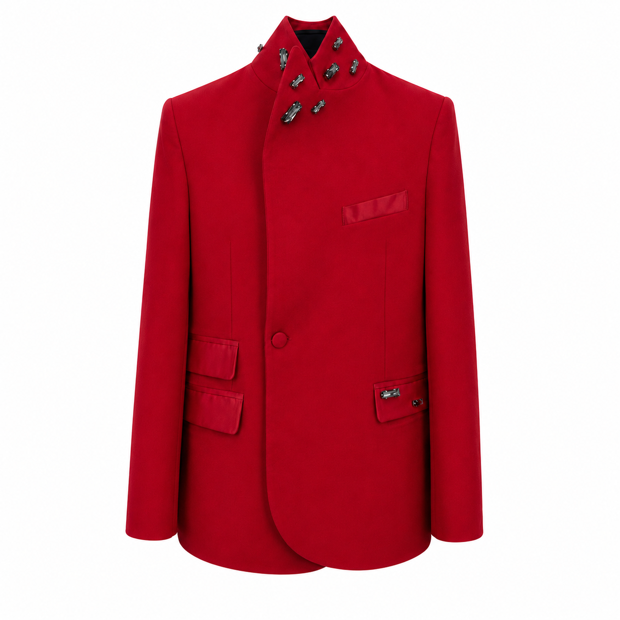 Veste coréenne rouge revisitée avec pierres
