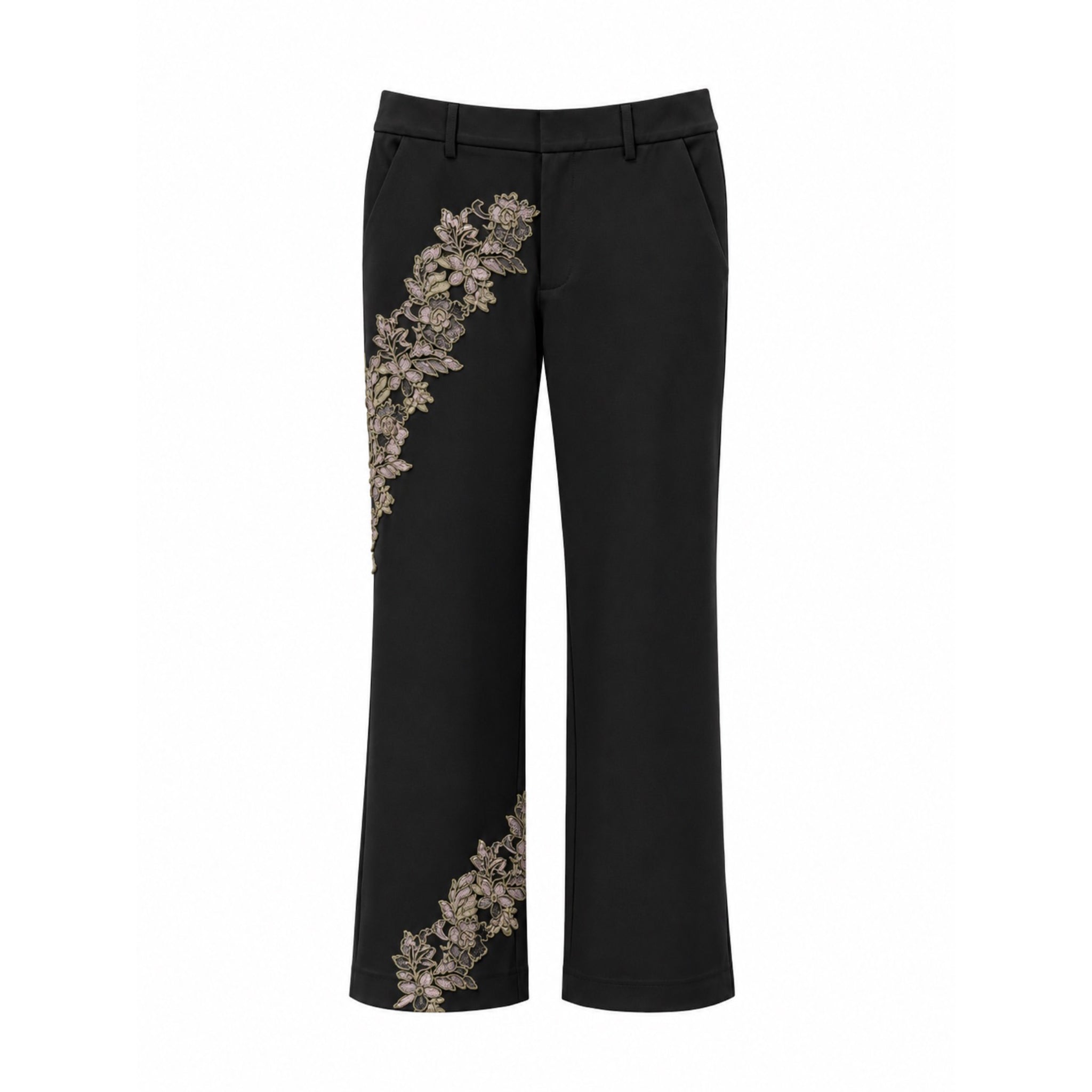 Pantalone Regolare Nero con Ricamo