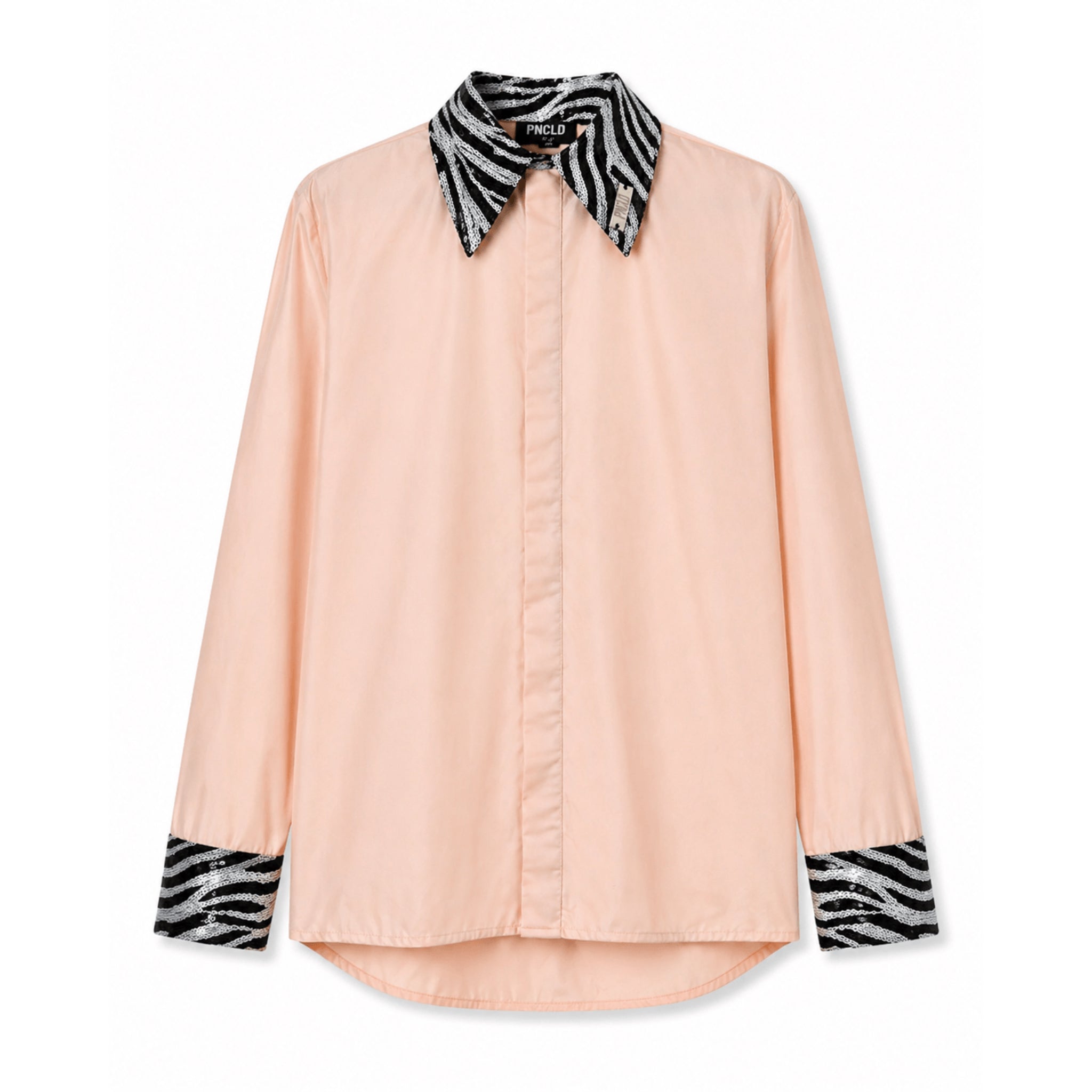 Camicia Regolare Nylon Rosa e Paillettes Zebra