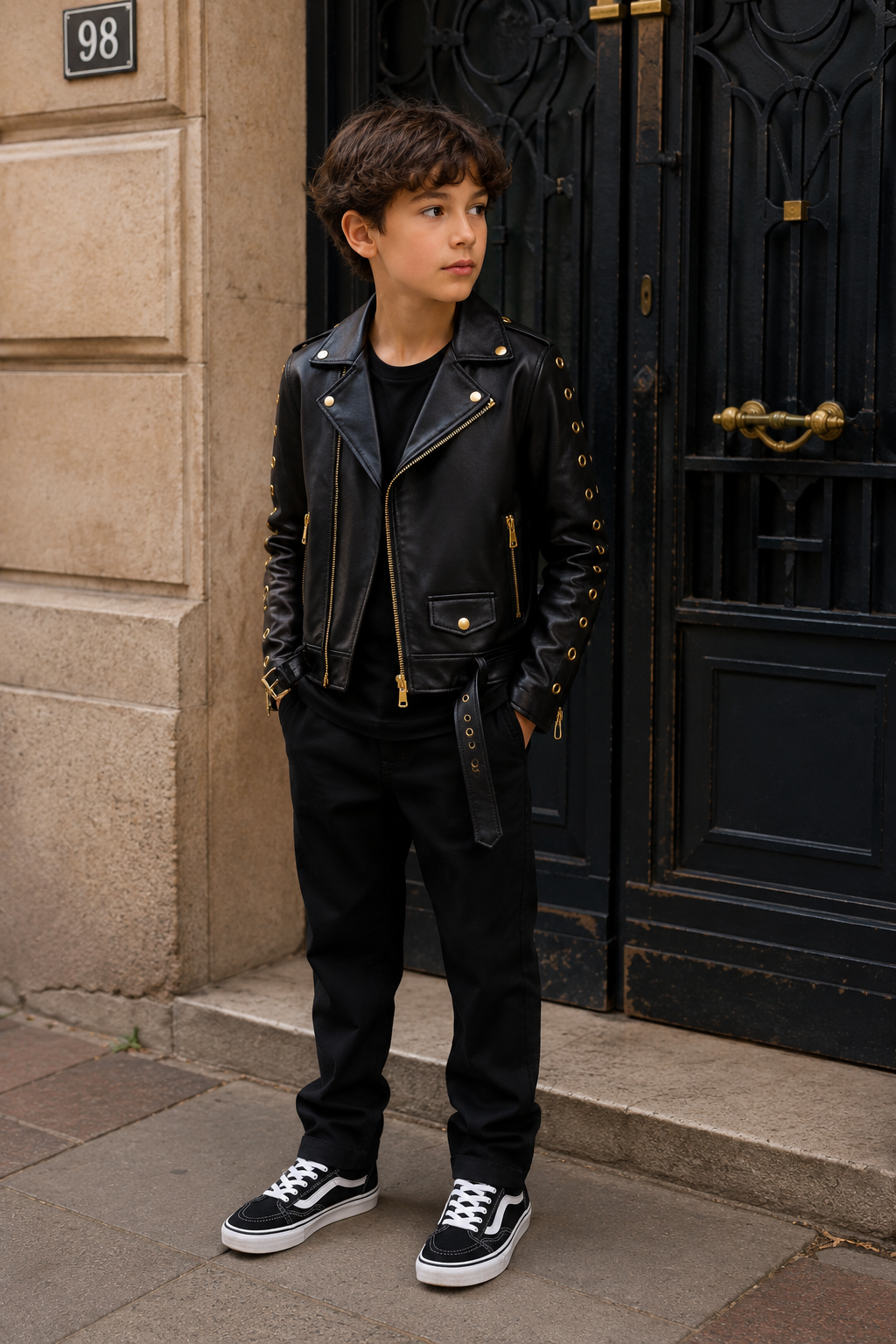 BALI Kids Biker Jacket - Black/Gold Brooch
