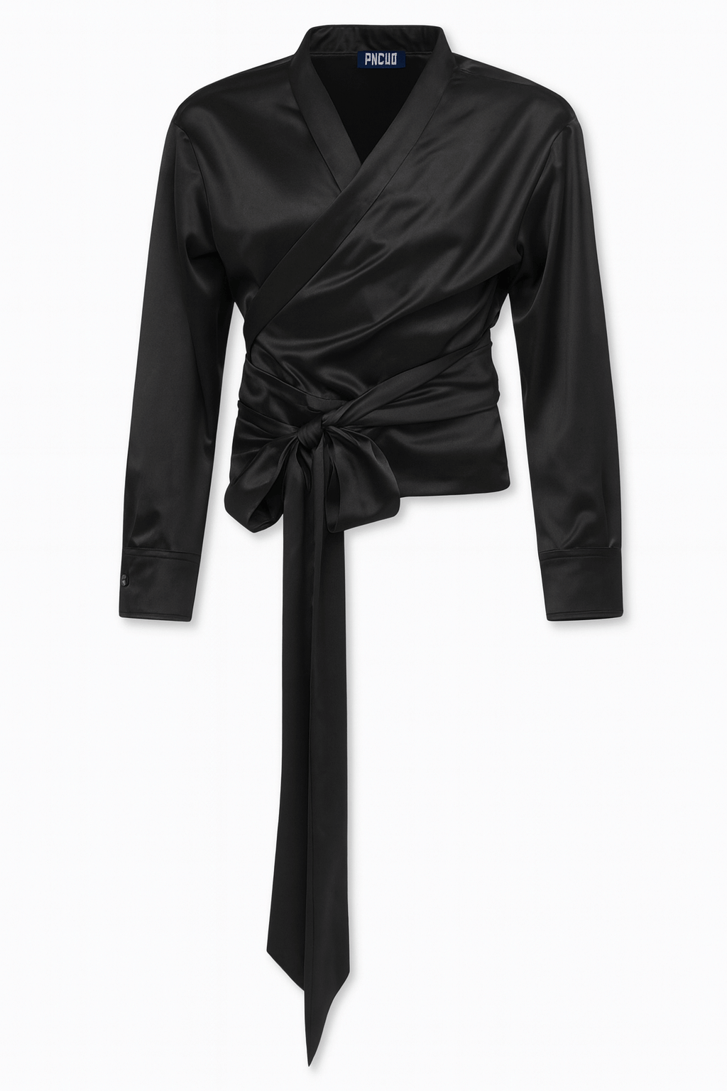Camisa en satin kimono noire