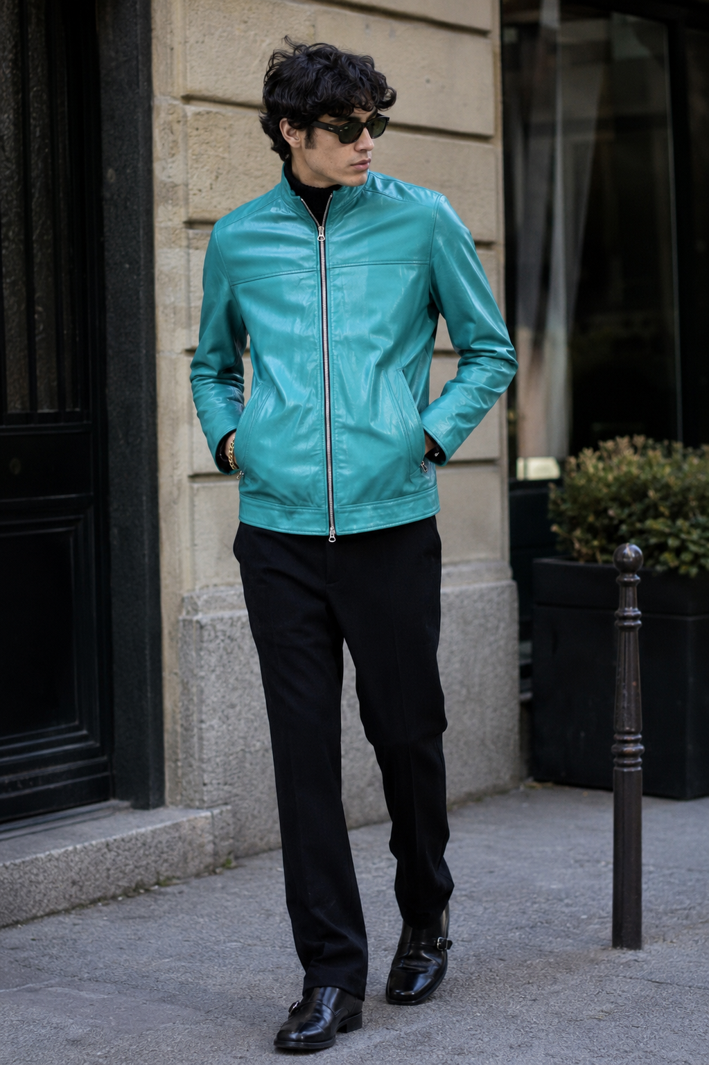 Chiodo Echtes Leder LISBONA - Green Emerald