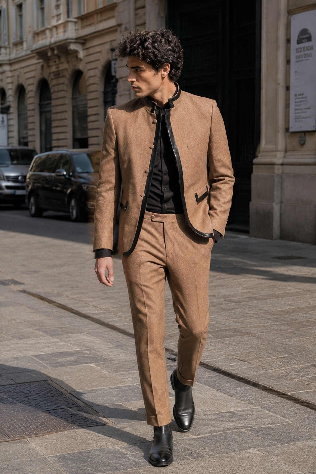 Giacca GENESIS - Beige Wool Leather Insert