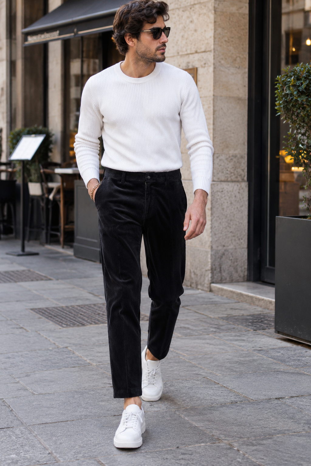 Pantalone Regolare Velluto Nero