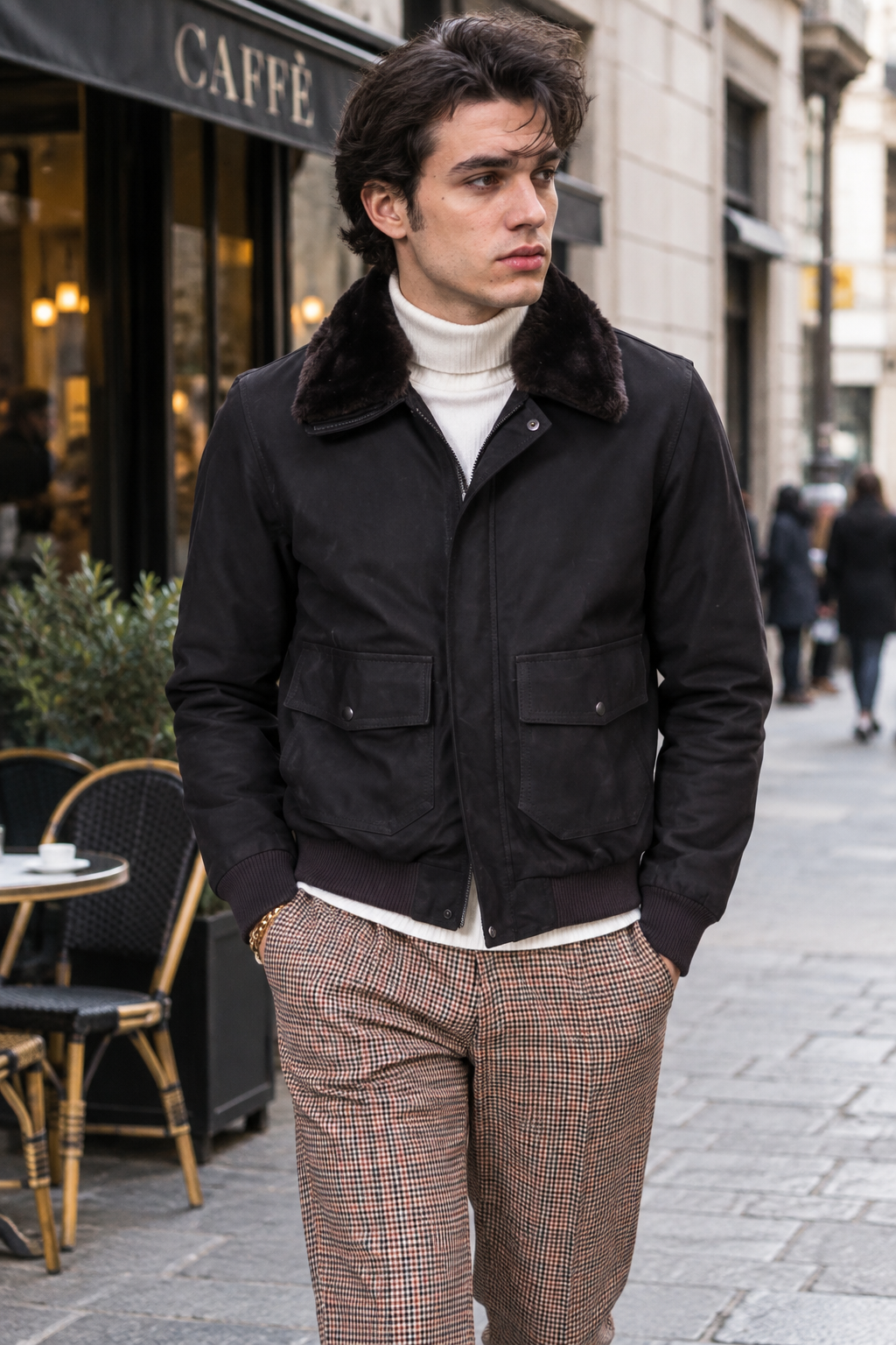 Bomber Denver Cuir Nubuck Noir