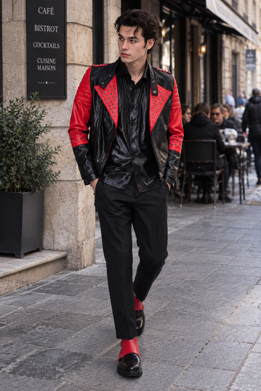 Chiodo BIRMINGHAM - Rot/Schwarz Nieten