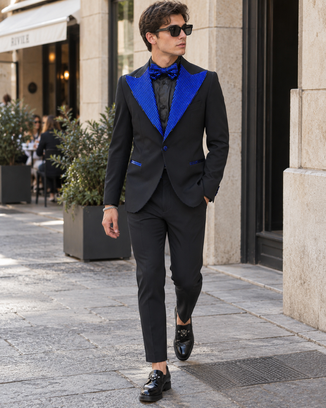 Giacca ELTON JOHN - Black/Blue Square Glitter