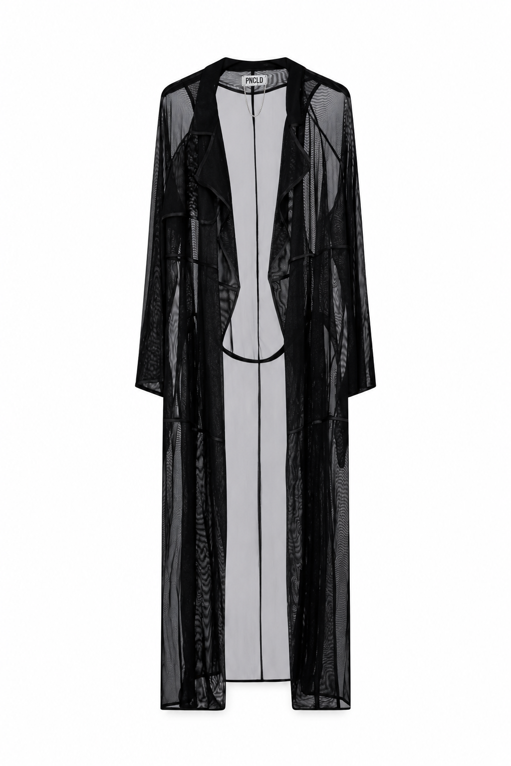 Trench Lungo in Tulle Nero con Cintura