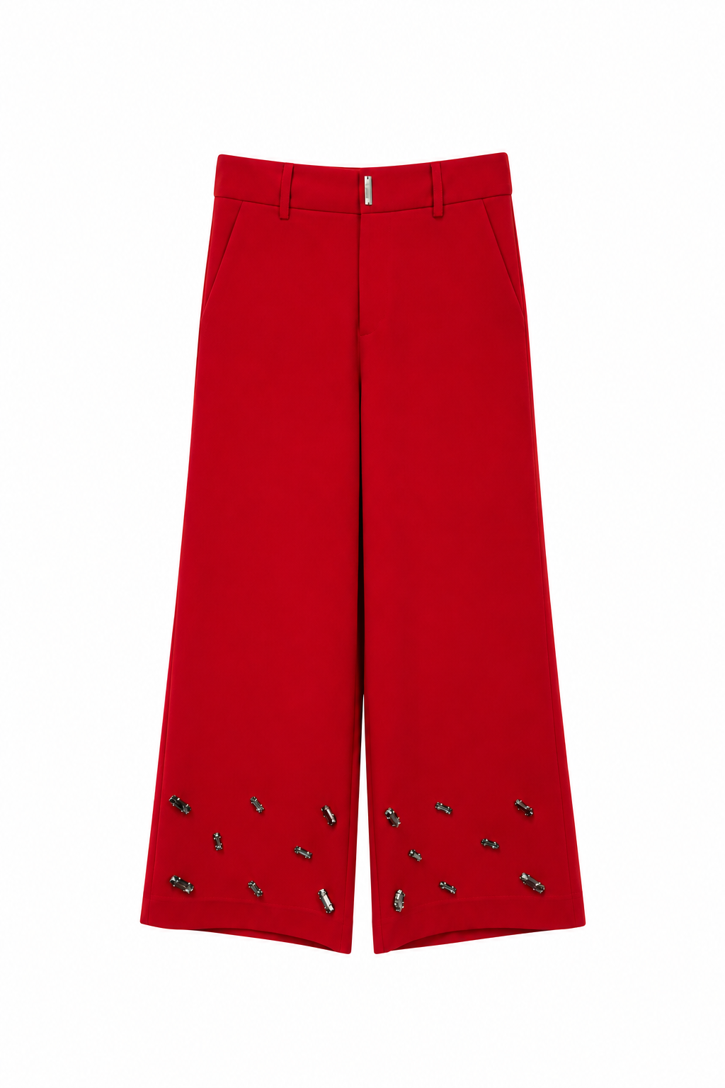 Pantalón palazzo rojo con piedras