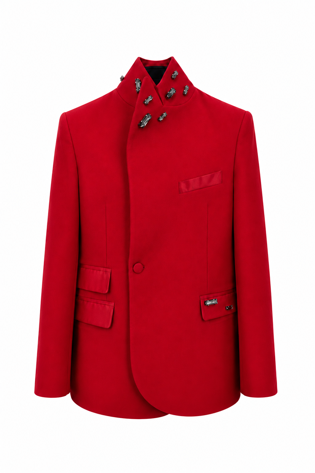 Chaqueta coreana roja renovada con piedras