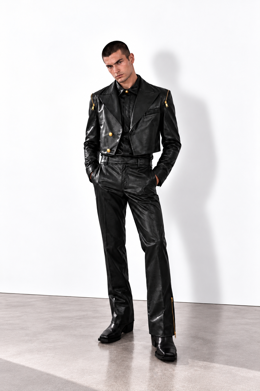 Bolero-Jacke aus schwarzem Kunstleder