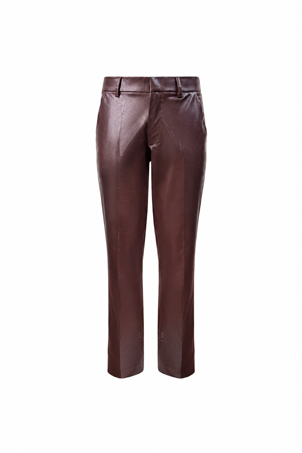 Pantalone Regular aus braunem Kunstleder mit Reißverschluss