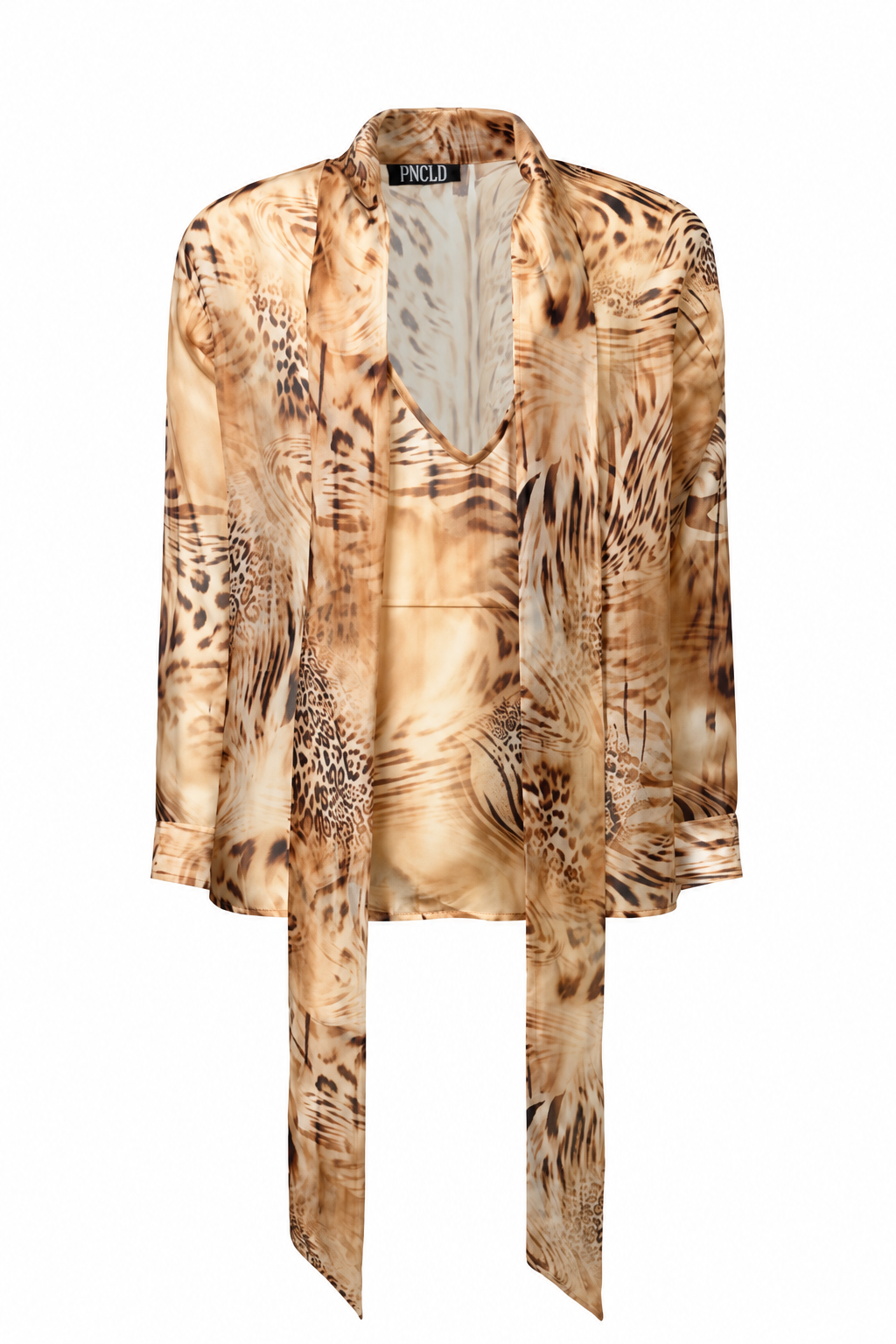 Camisa Col à Foulard Imprimé Animalier Sable