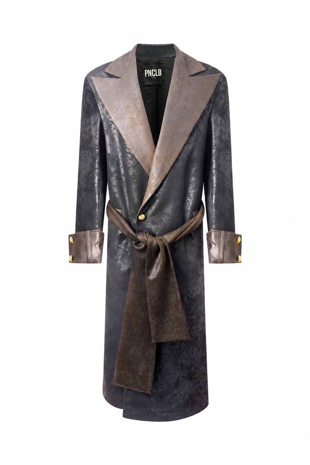 Manteau Long en Daim Noir et Marron avec Ceinture