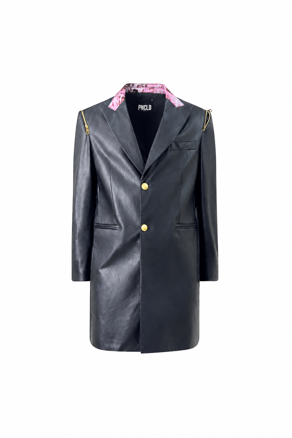 Veste Lancia Similicuir Noire Col Animalier