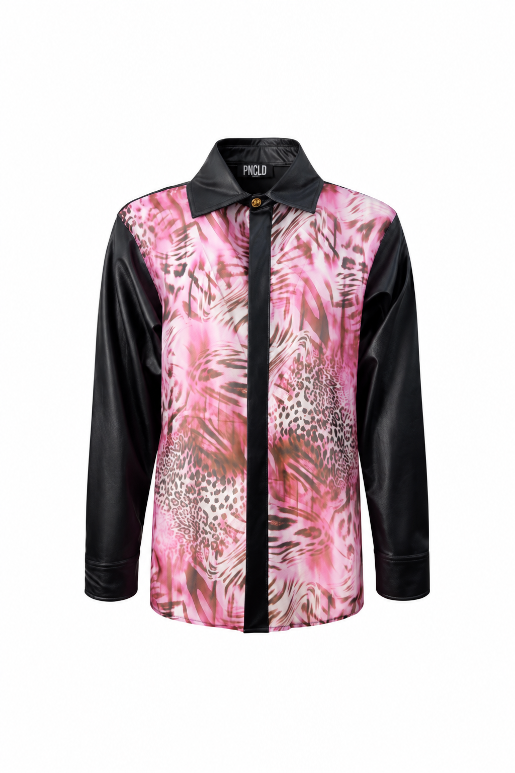 Camicia Regular Faux Leather and Animal Print