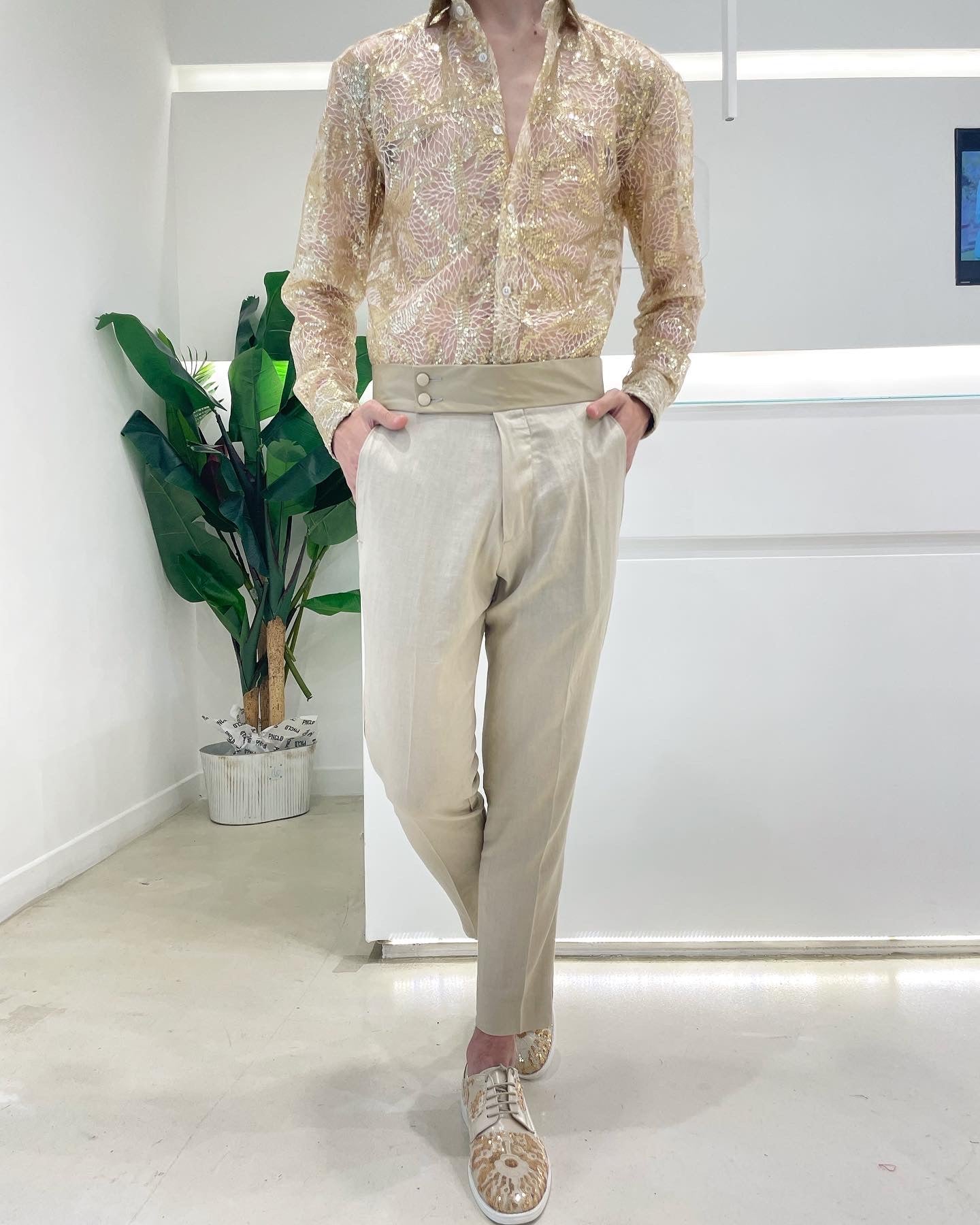 Pantalon KOLORS - Lin/Satin Beige