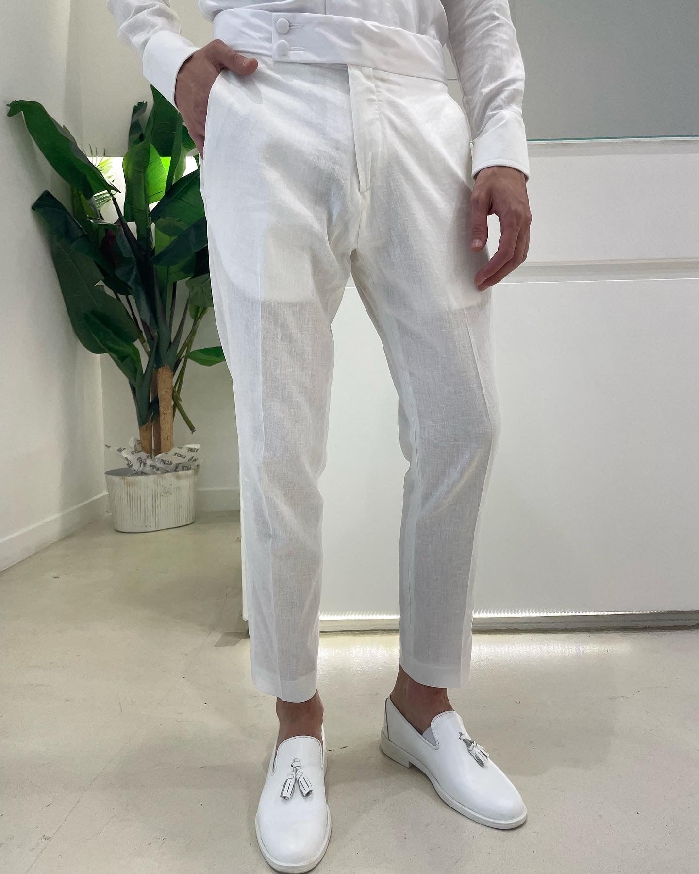 Pantalon SOLER - Lin/Satin Blanc