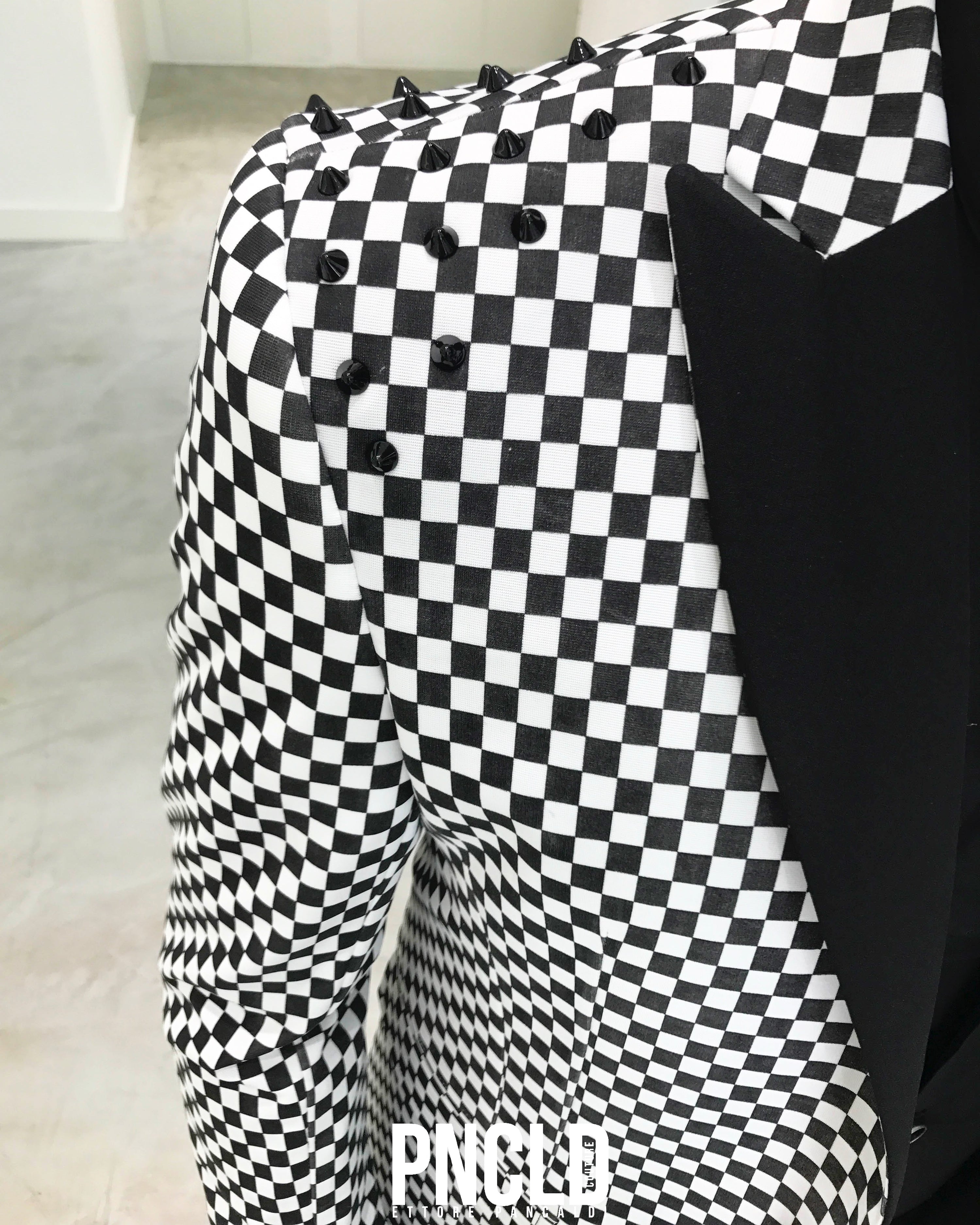 Giacca ELTON JOHN - Black/White Checkered Borchie