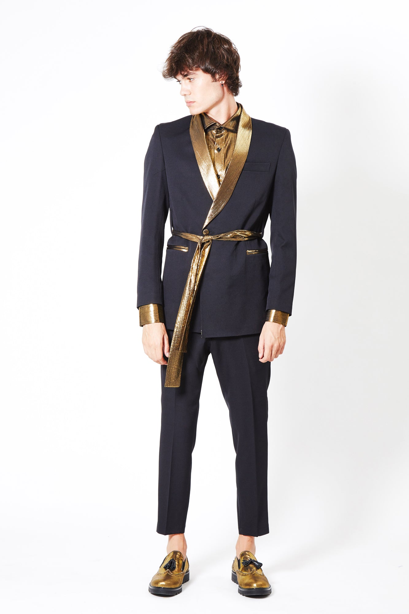 Pantalone PRINCE - Black/Striped Gold - pncldcouture