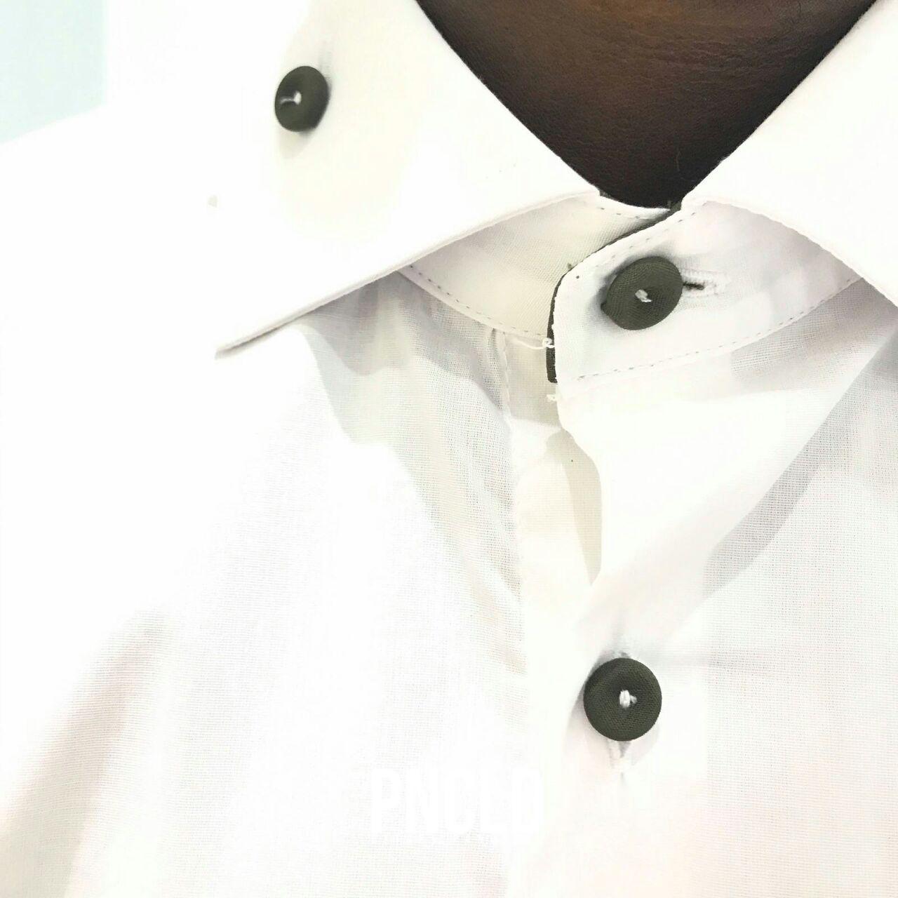 Camicia LENNOX - White/Green Military Buttons