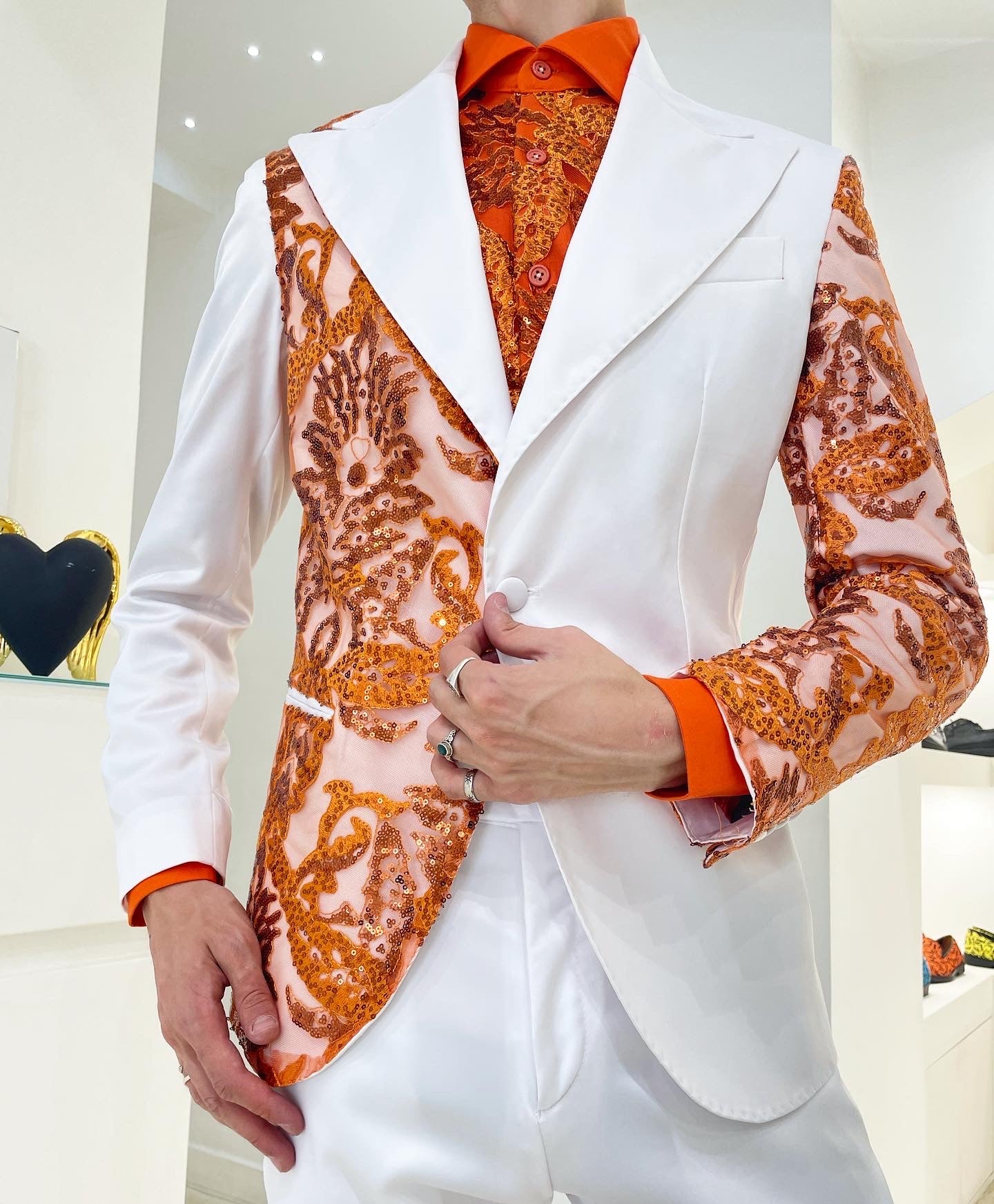 Veste ELTON JOHN - Tulle Orange Satin Blanc