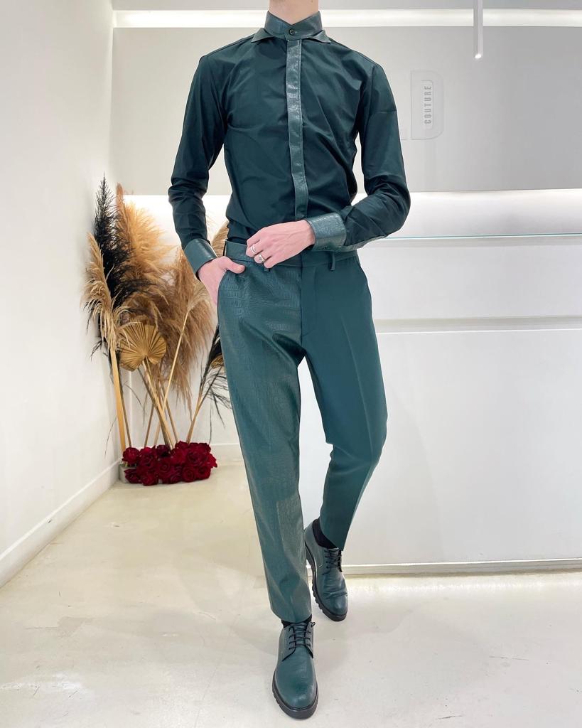 Pantalon TIMBERLAKE - Simili Cuir Bicolore Vert