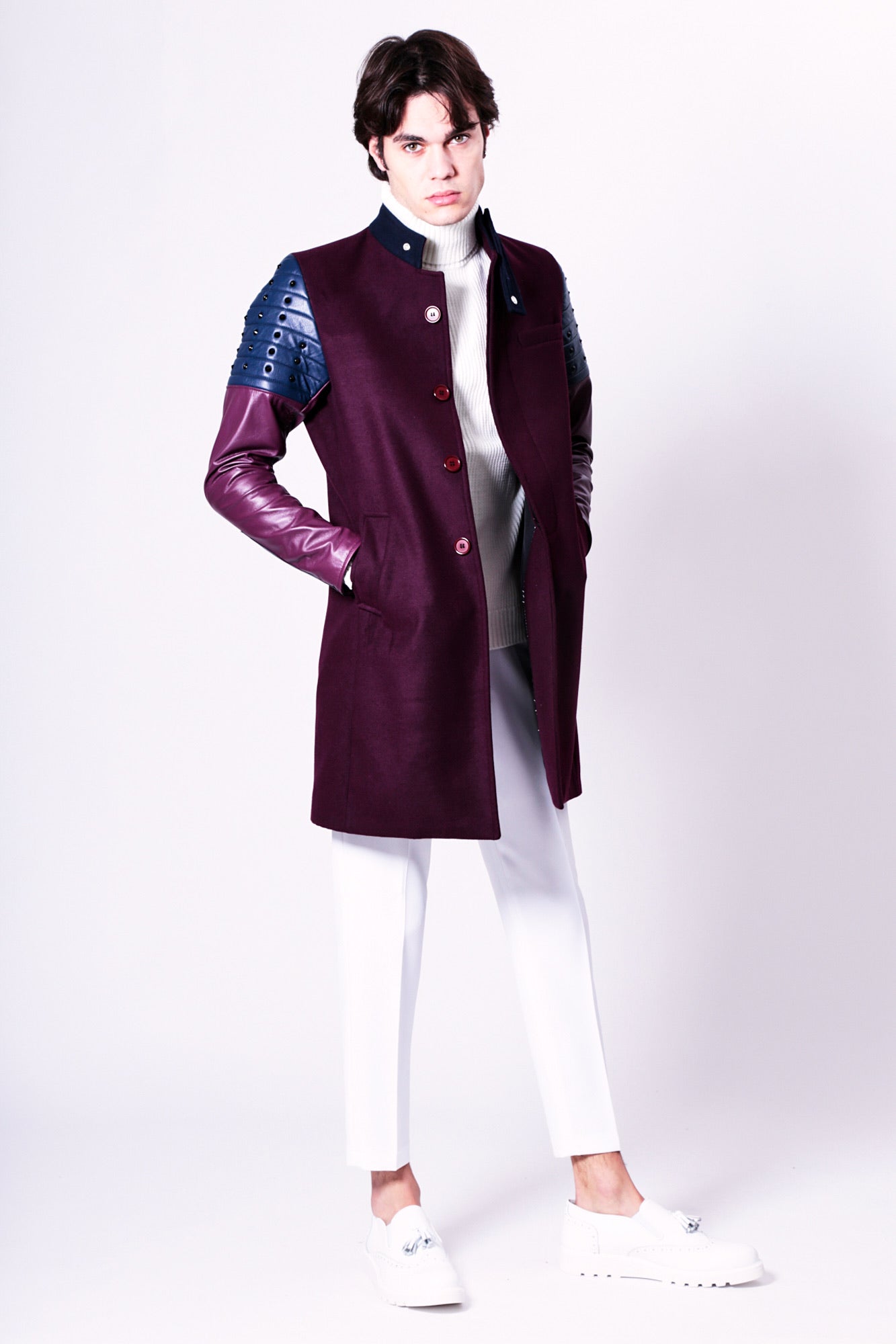 Manteau DOWNEY - Cuir Raisin/Bleu