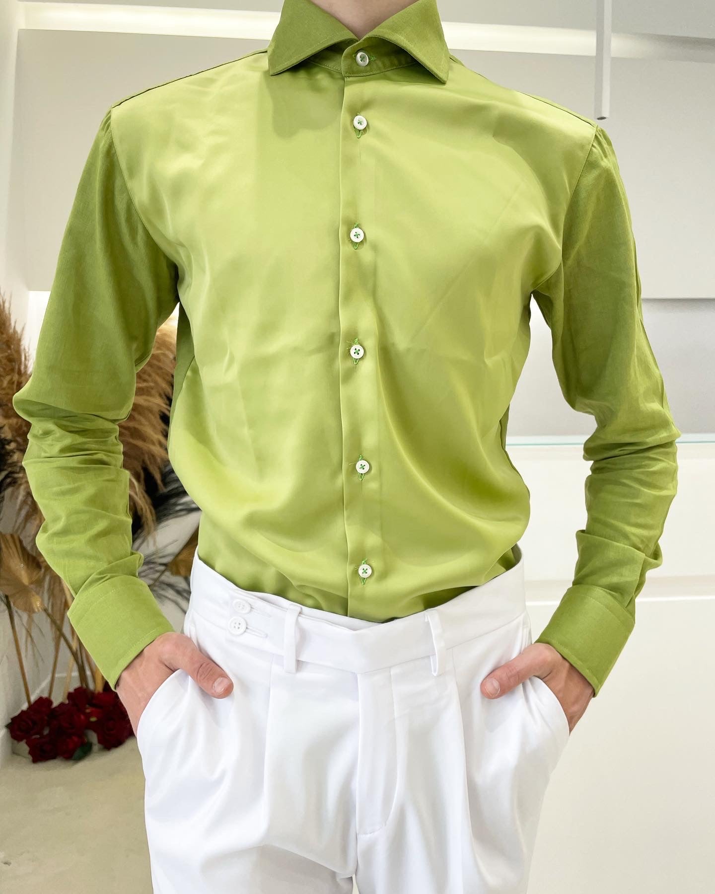 Camicia KOLORS - Green Acid Satin/Linen